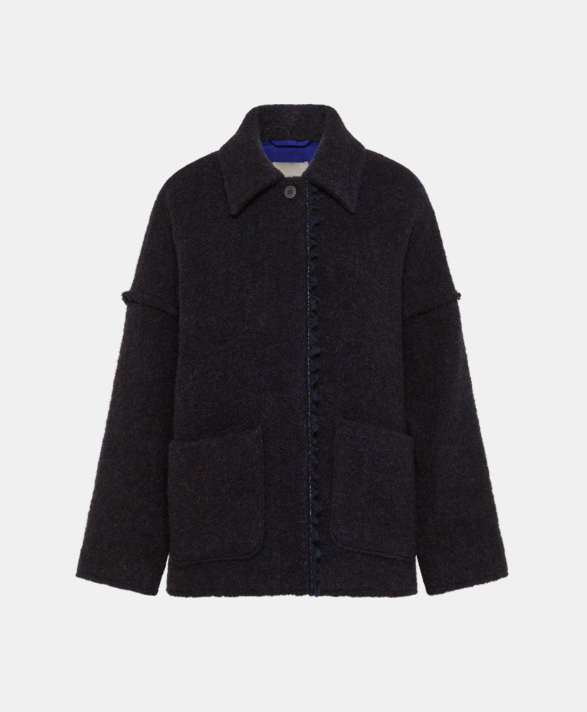 UMI COAT IN BOUCLE' ALPACA/WOOL - BLUE/BROWN - Clothing - Momonì