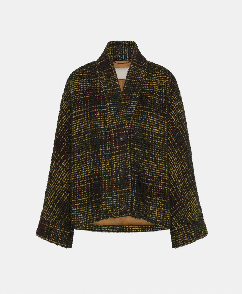 MANTEAU SASHIMI EN CARREAUX BOUCLÉ  - VERT/JAUNE - Clothing - Momonì