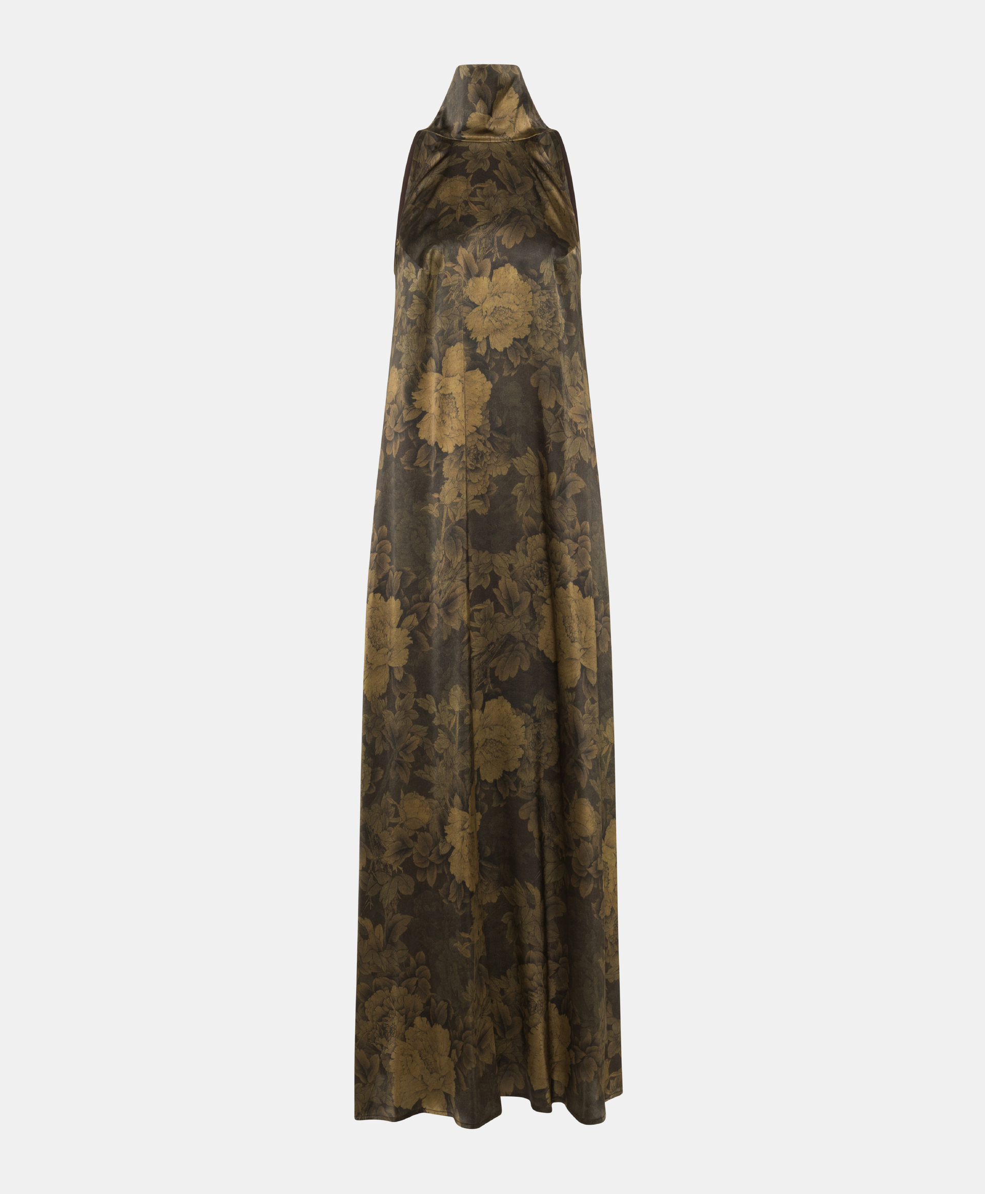 VESTITO AKENO IN RASO STRETCH STAMPATO-NERO/OLIVA - Momonì
