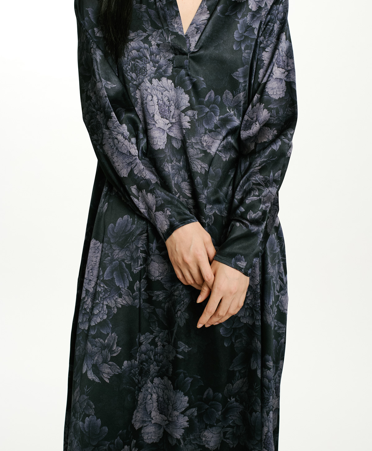 KIKYO DRESS IN PRINTED STRETCH SATIN - BLUE/BLU NIGHT - Momonì