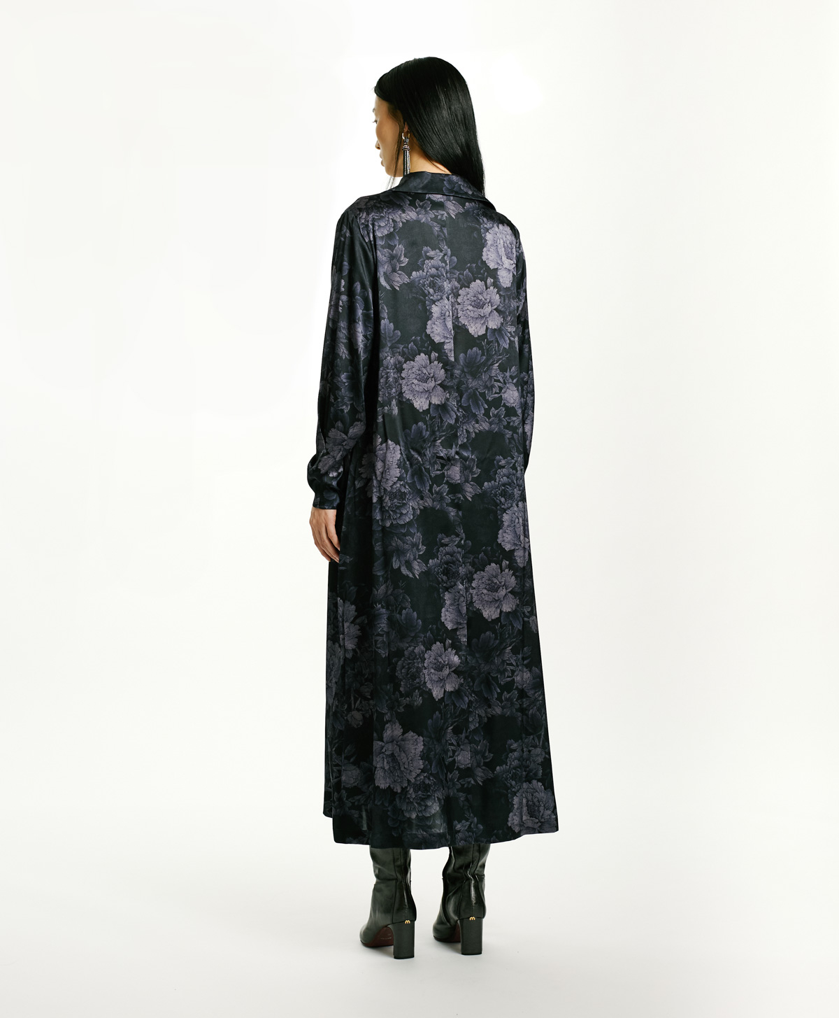 KIKYO DRESS IN PRINTED STRETCH SATIN - BLUE/BLU NIGHT - Momonì