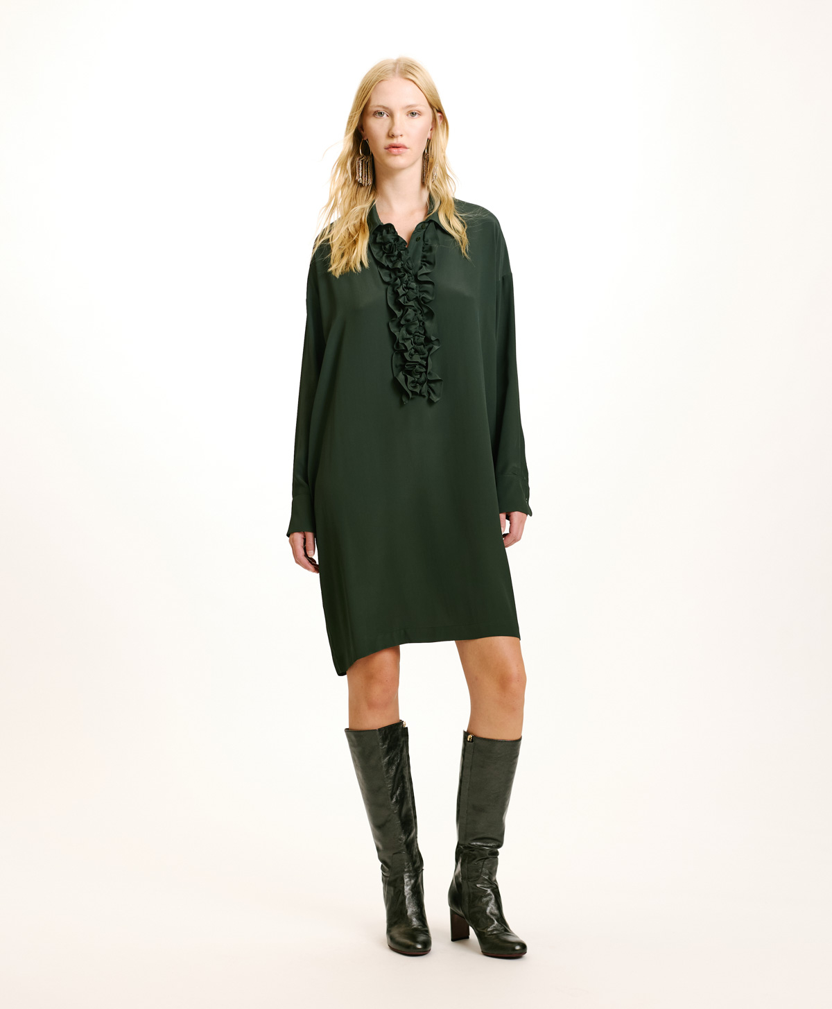 KITA DRESS IN SOLID COLOUR ACETATE/SILK - FOREST - Momonì