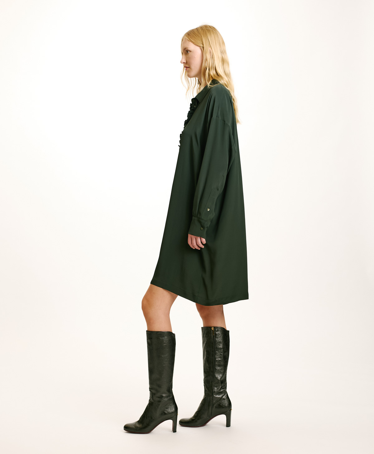 KITA DRESS IN SOLID COLOUR ACETATE/SILK - FOREST - Momonì