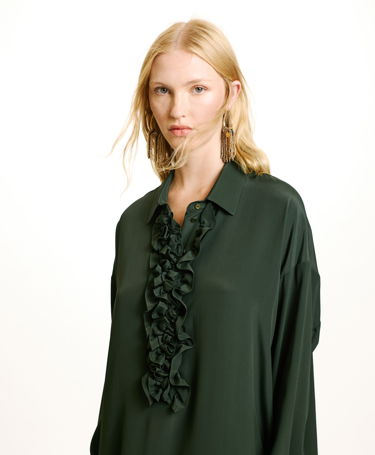 KITA DRESS IN SOLID COLOUR ACETATE/SILK - FOREST - Momonì