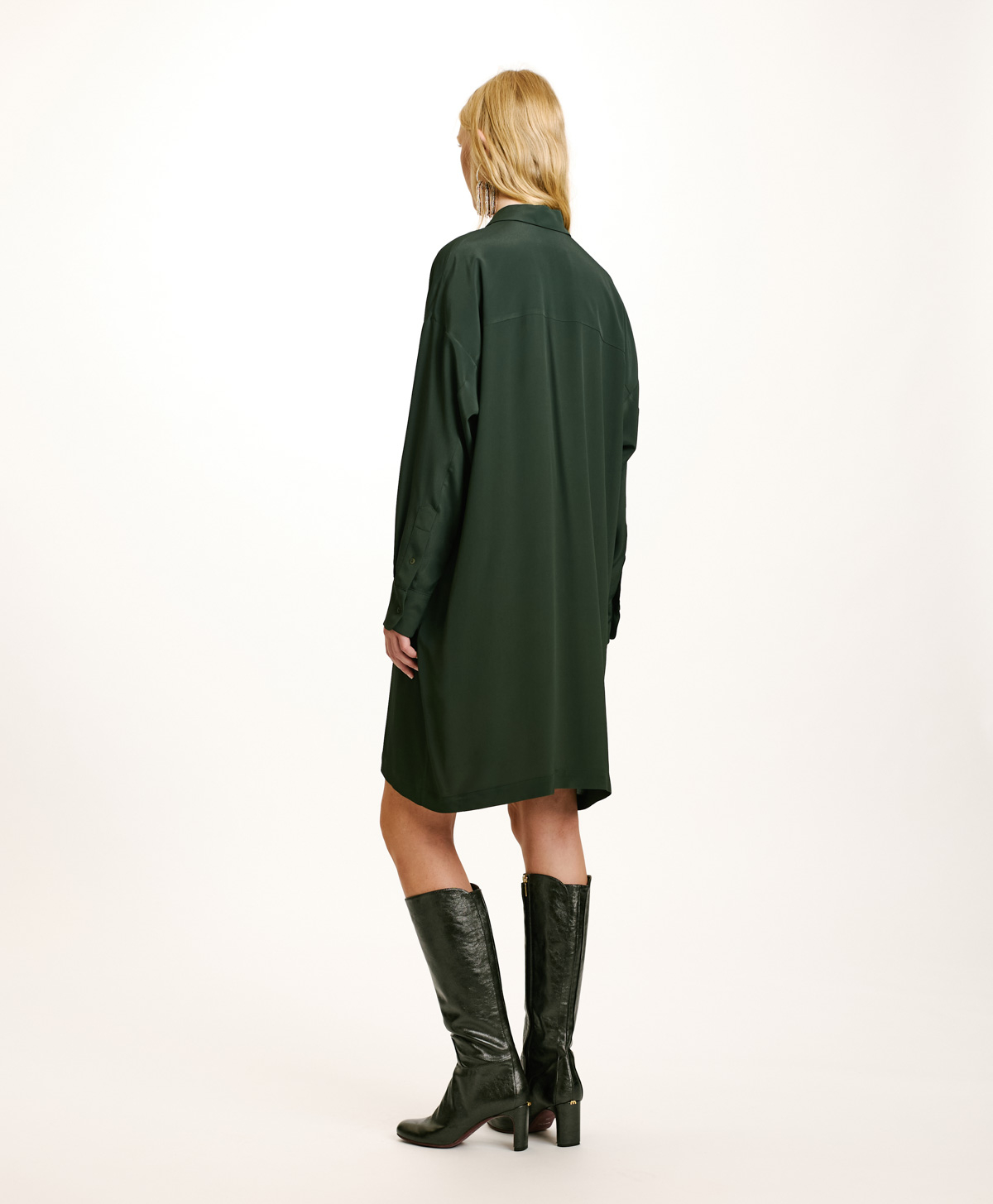 KITA DRESS IN SOLID COLOUR ACETATE/SILK - FOREST - Momonì