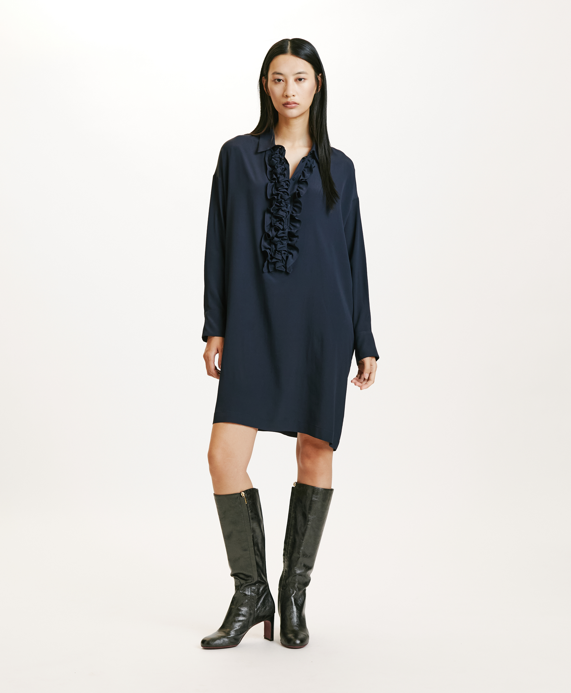 KITA DRESS IN SOLID COLOUR ACETATE/SILK - BLUE - Momonì