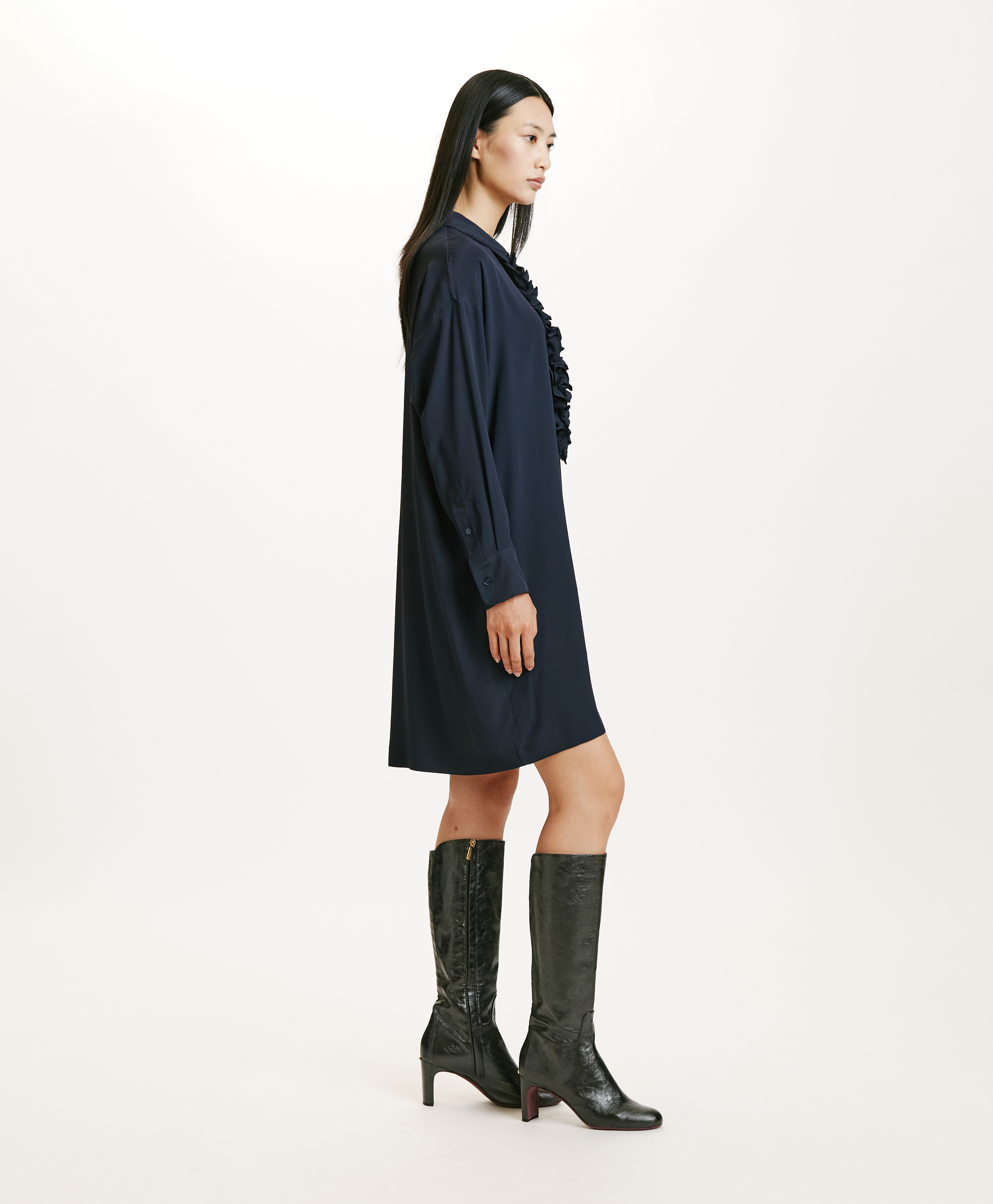 KITA DRESS IN SOLID COLOUR ACETATE/SILK - BLUE - Momonì