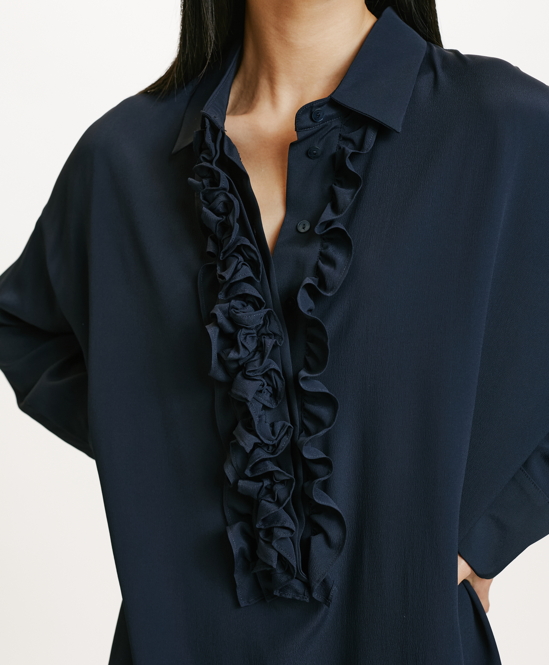 KITA DRESS IN SOLID COLOUR ACETATE/SILK - BLUE - Momonì