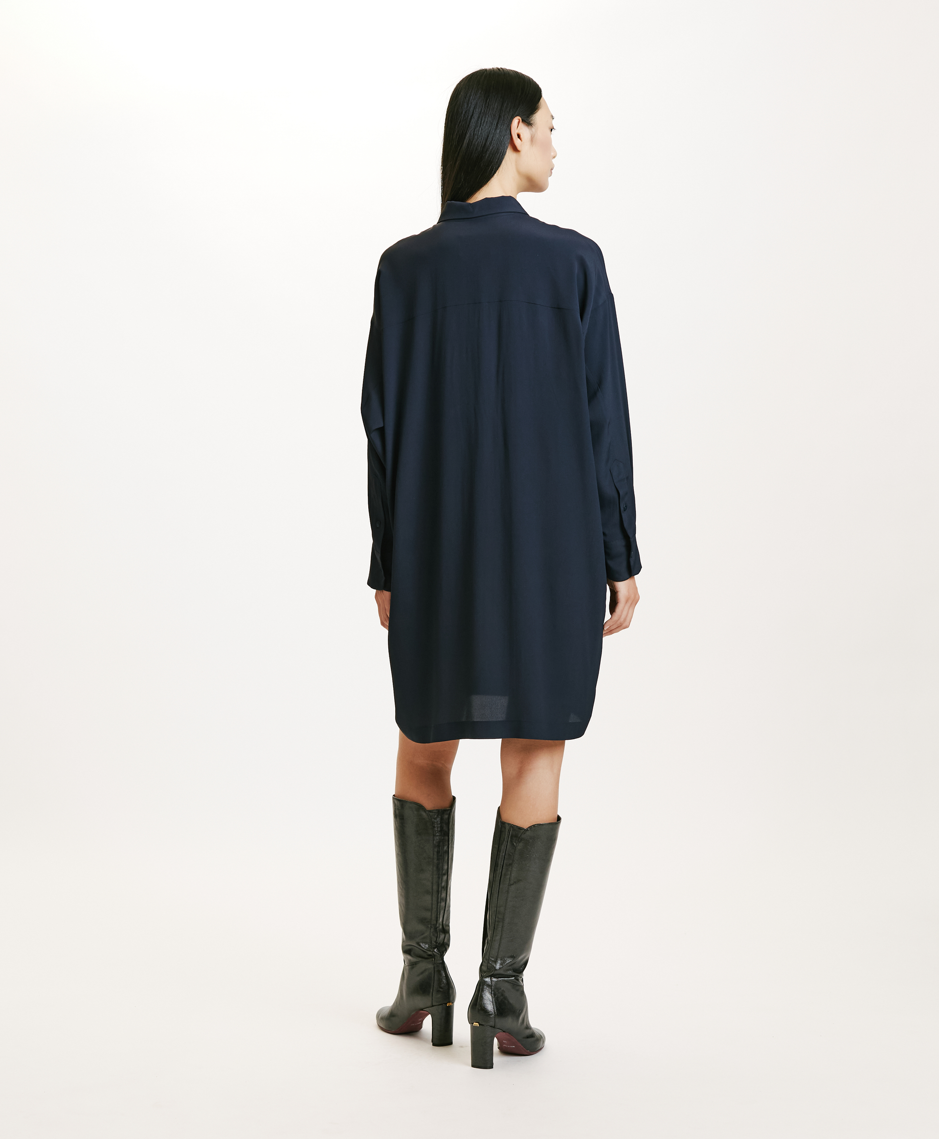 KITA DRESS IN SOLID COLOUR ACETATE/SILK - BLUE - Momonì