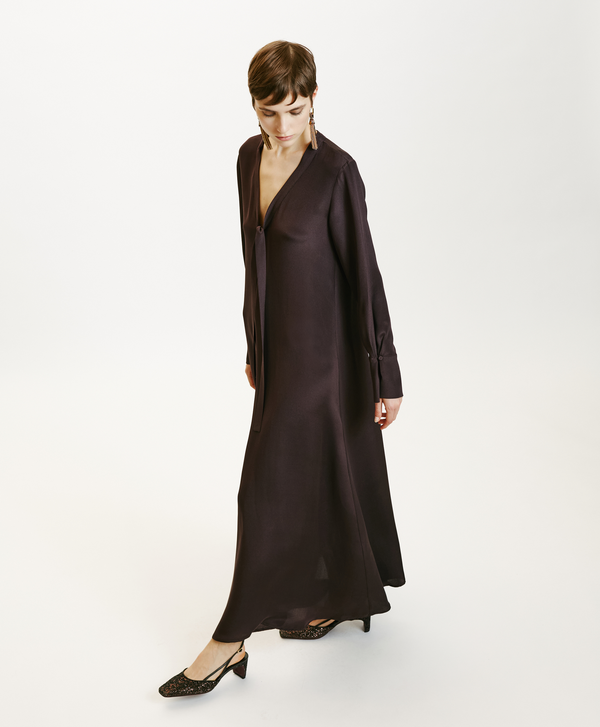 TAIKI DRESS IN CREPE SILK BLEND - PRUNE - Momonì