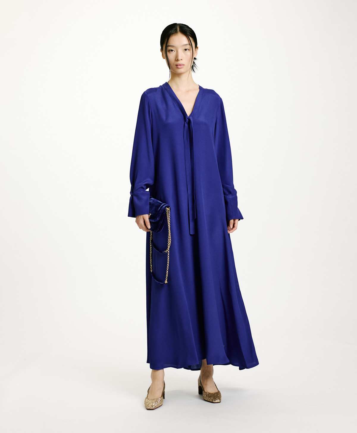 VESTITO TAIKI IN MISTO SETA DI CREPE-BLU - Momonì