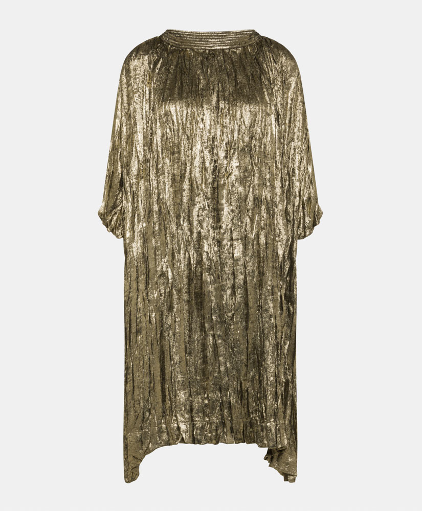 CHO PLEATED DRESS IN FLUID LAMINATED FABRIC - DARK GOLD - Momonì