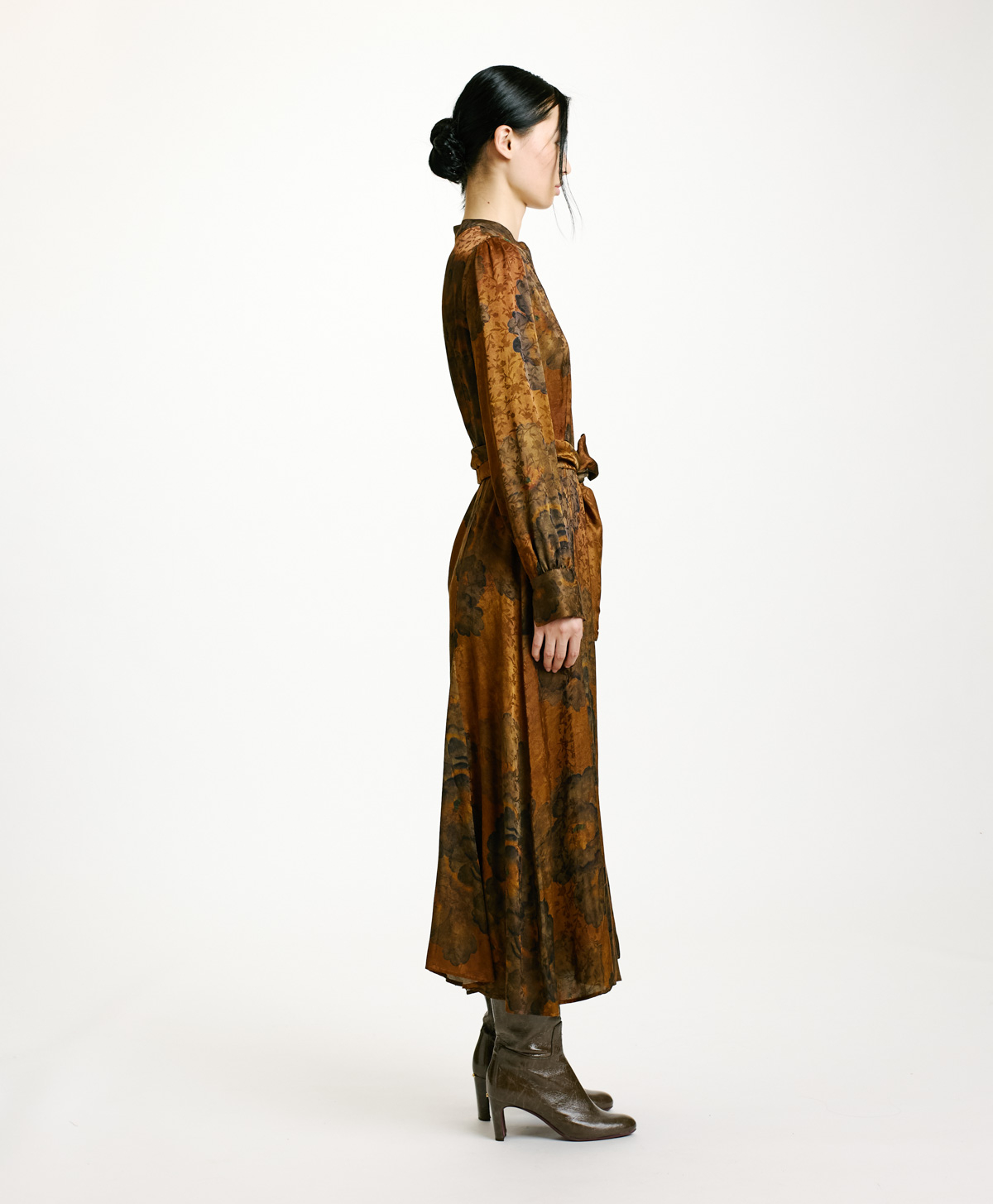 ROBE MIWA EN VISCOSE JACQUARD IMPRIMÉE - TABAC/OLIVE - Momonì
