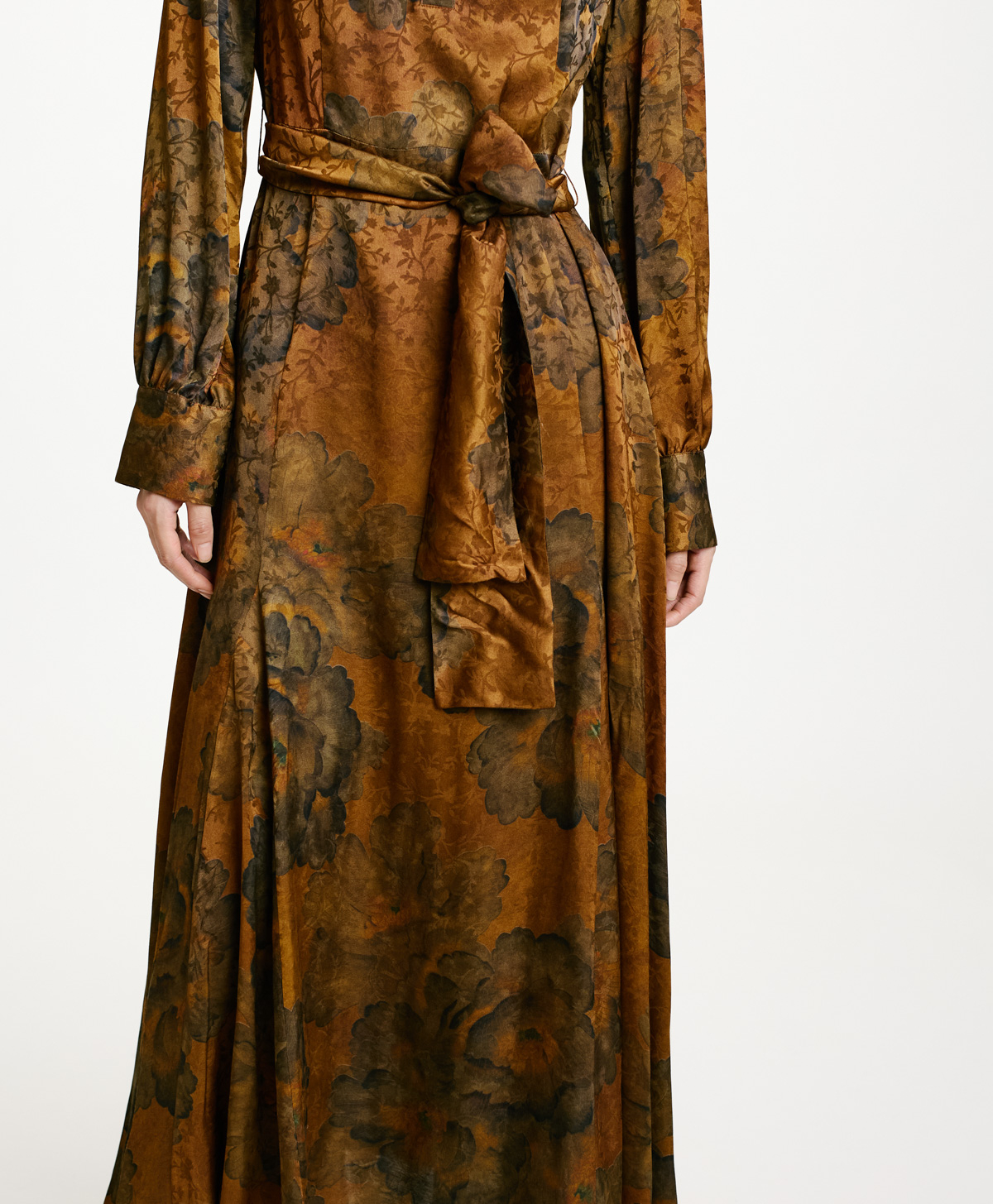 ROBE MIWA EN VISCOSE JACQUARD IMPRIMÉE - TABAC/OLIVE - Momonì