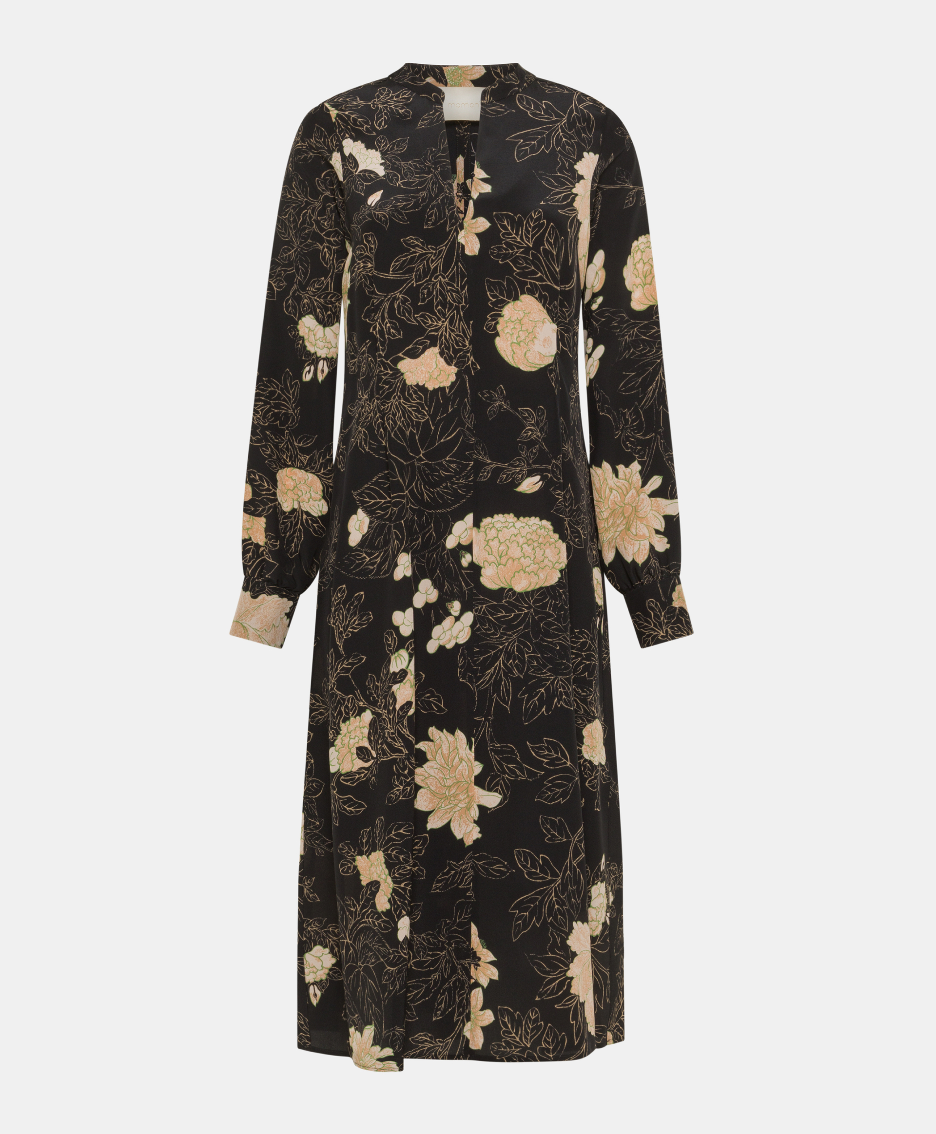 WANI DRESS IN PRINTED CREPE DE CHINE - BLACK/POWDER PINK - Clothing - Momonì