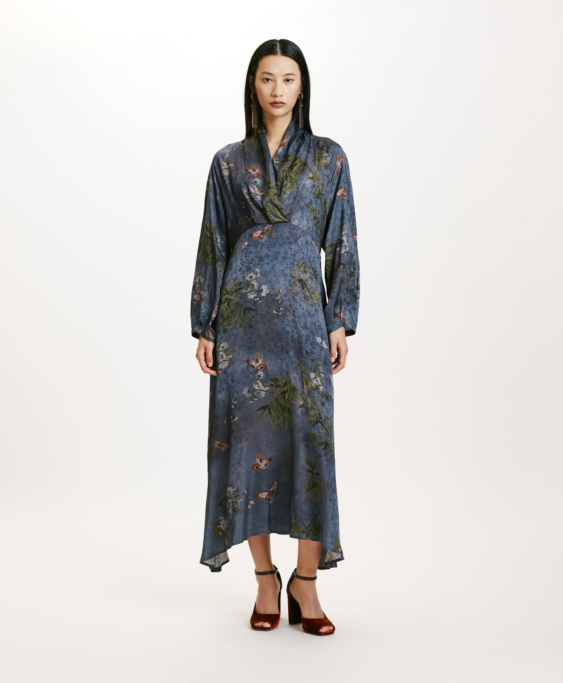 NAORA DRESS IN PRINTED JACQUARD VISCOSE - MULTICOLOR DUSTY GREY - Momonì