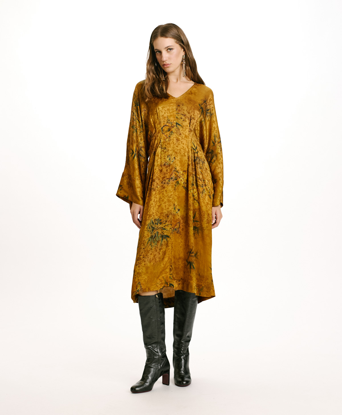 ROBE ROMI EN VISCOSE JACQUARD IMPRIMÉE - BRÛLÉ/MULTICOLORE - Momonì