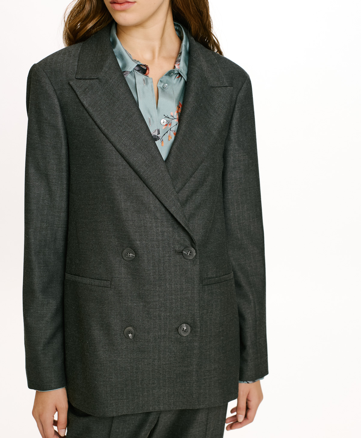 VESTE ROSEMARY EN CHEVRON VISCOSE LAINE STRETCH - GRIS CHARBON - Momonì