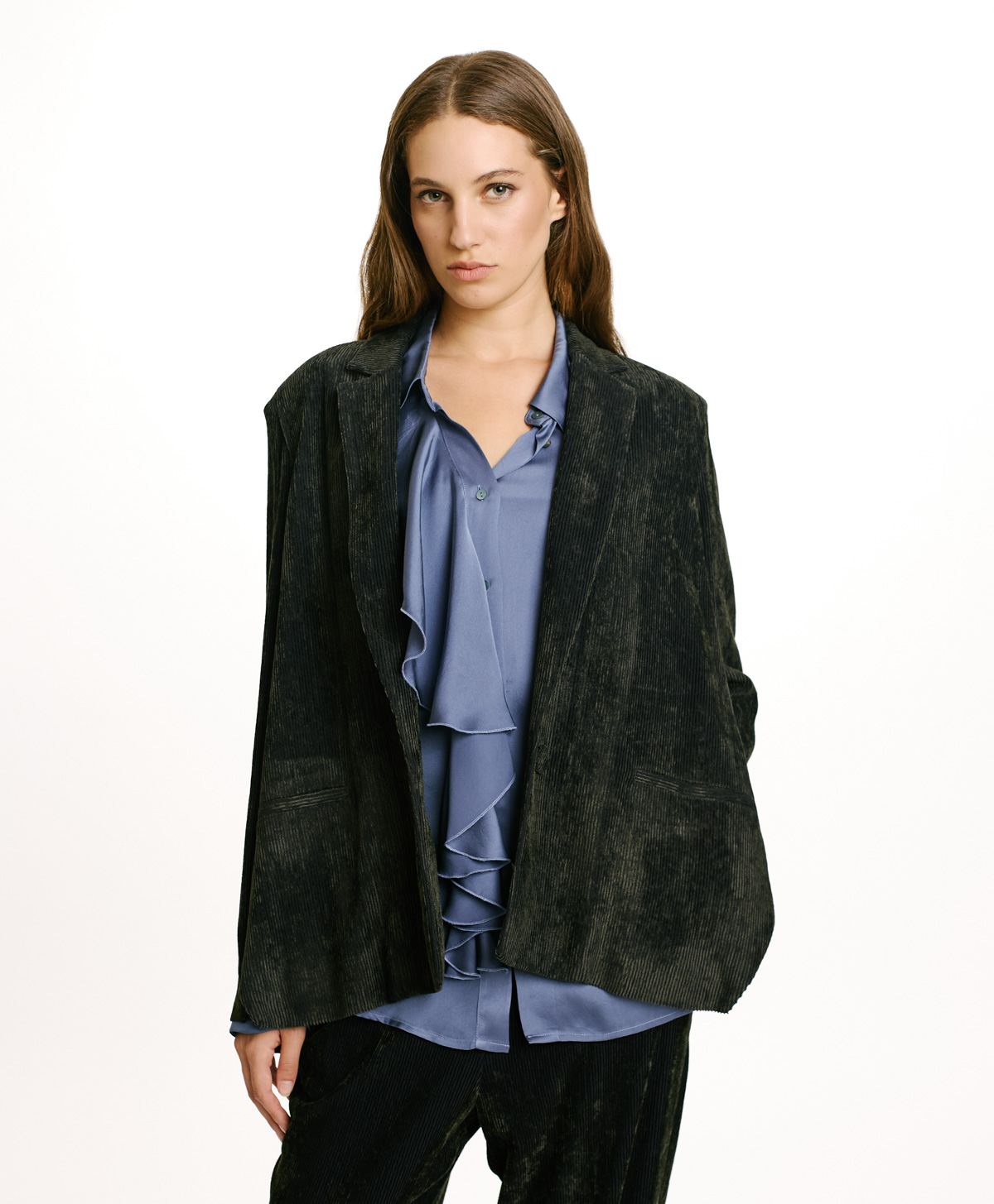 VESTE HINATA EN VELOURS STRETCH BICOLORE - GRIS CHARBON - Momonì