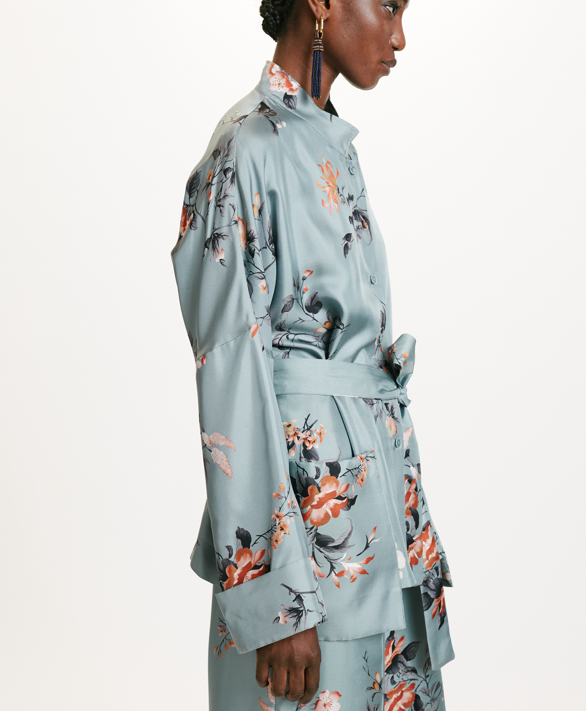 GIACCA JAPONIKA IN TWILL DI SETA STAMPATO - AZZURRO/TABACCO - Momonì