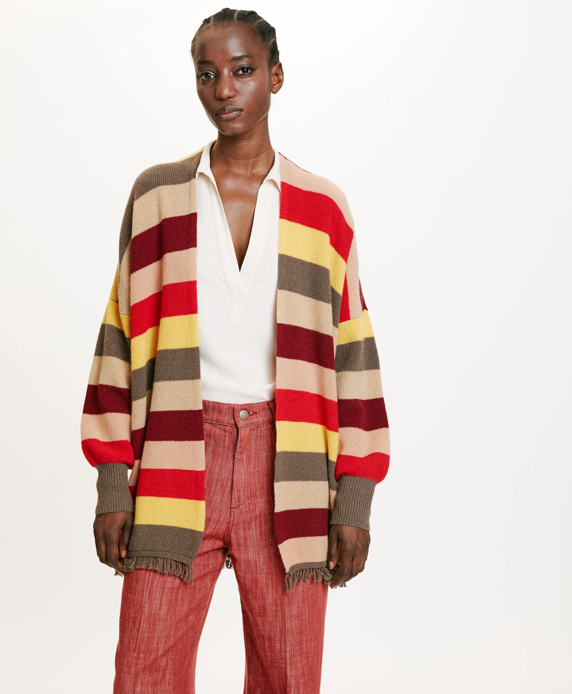 HOKKAIDO MULTICOLOUR STRIPED SWEATER - RED MULTICOLOR - Momonì