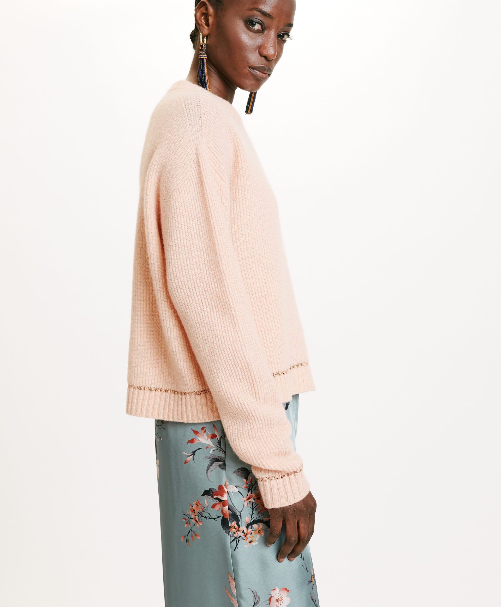 KARASU STRETCH WOOL SWEATER IN RIB STITCH - ANTIQUE PINK - Momonì