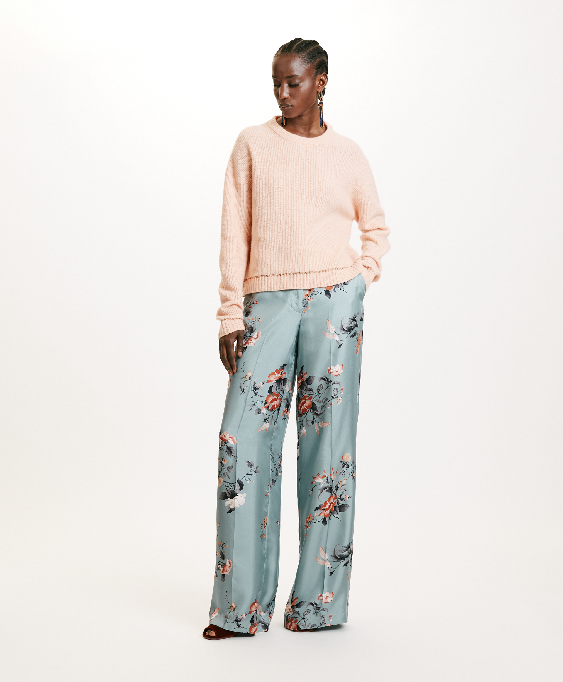 KARASU STRETCH WOOL SWEATER IN RIB STITCH - ANTIQUE PINK - Momonì