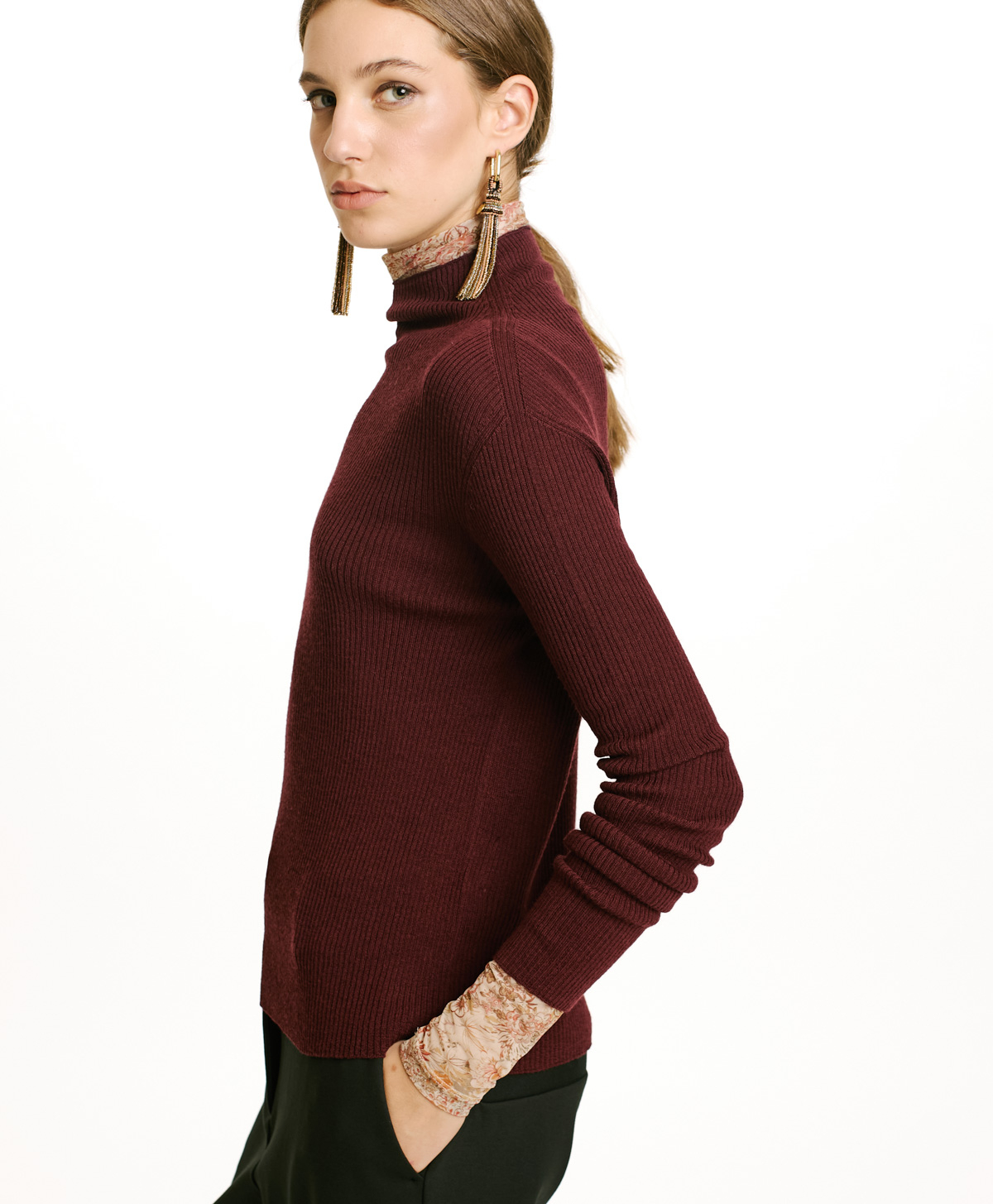 MAGLIA TORA IN LANA MERINOS-MOSTO D'UVA - Momonì