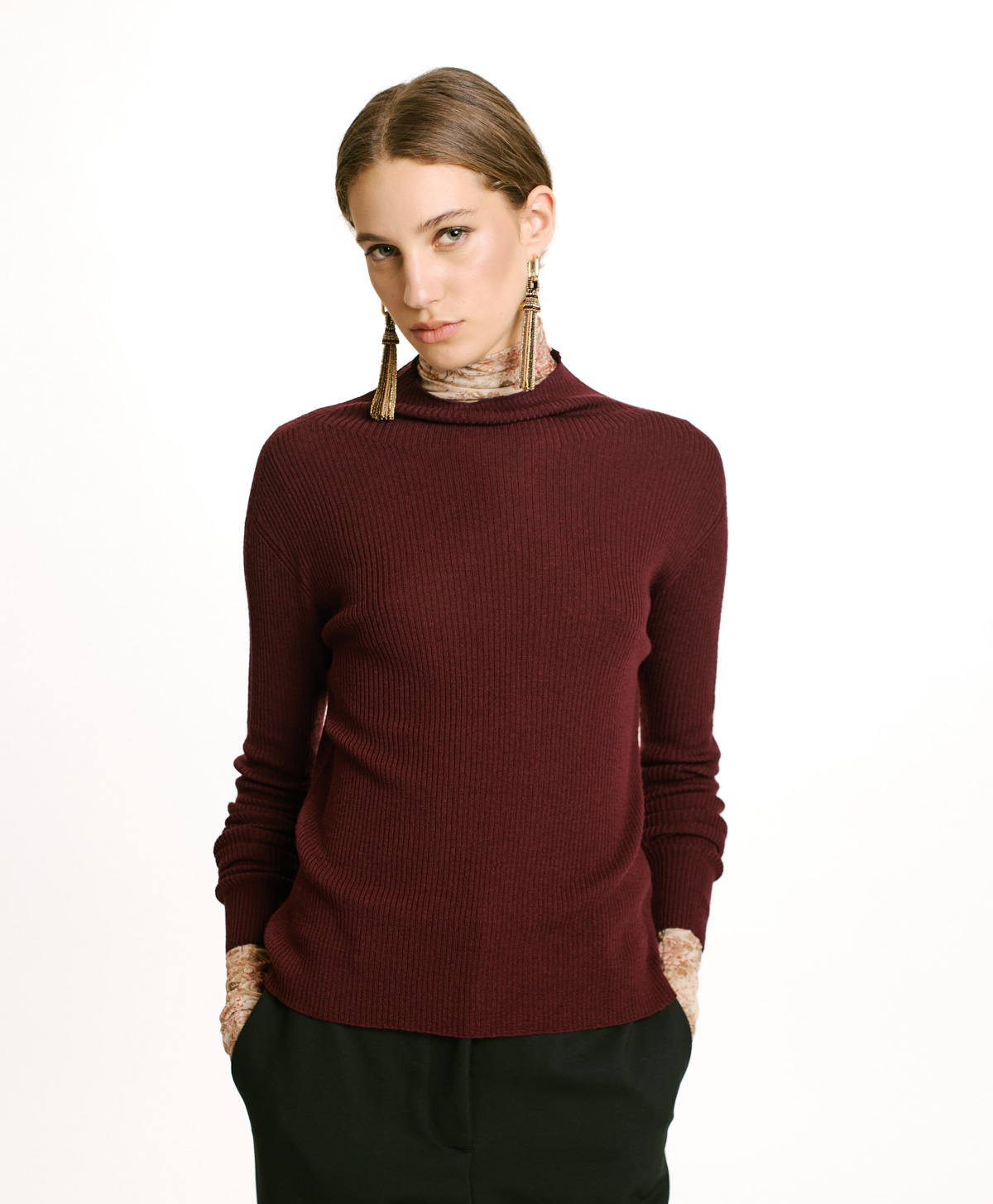 MAGLIA TORA IN LANA MERINOS-MOSTO D'UVA - Momonì