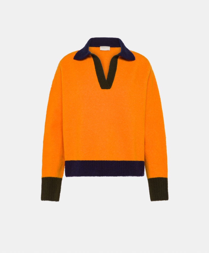 MAGLIA NEBBIOLO EFFETTO FELPA COLOR BLOCK-ARANCIONE - Momonì