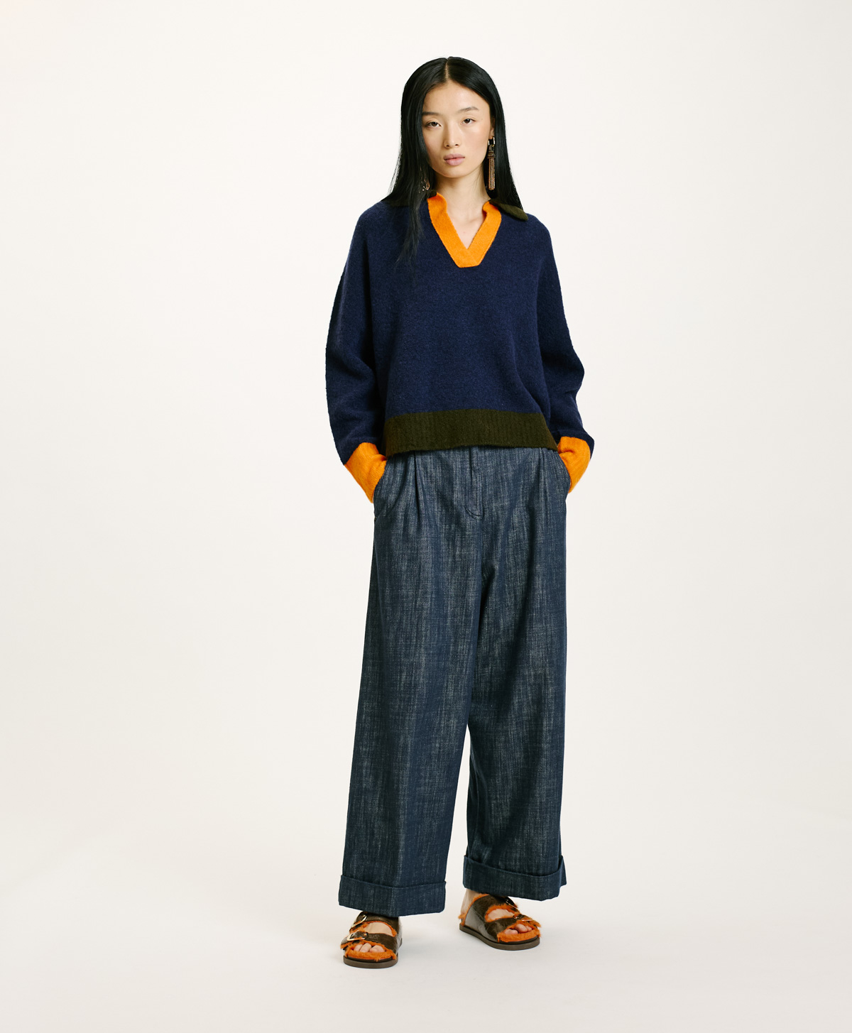 NEBBIOLO SWEATER IN COLOUR BLOCK FLEECE-EFFECT WOOL - BLUE - Momonì