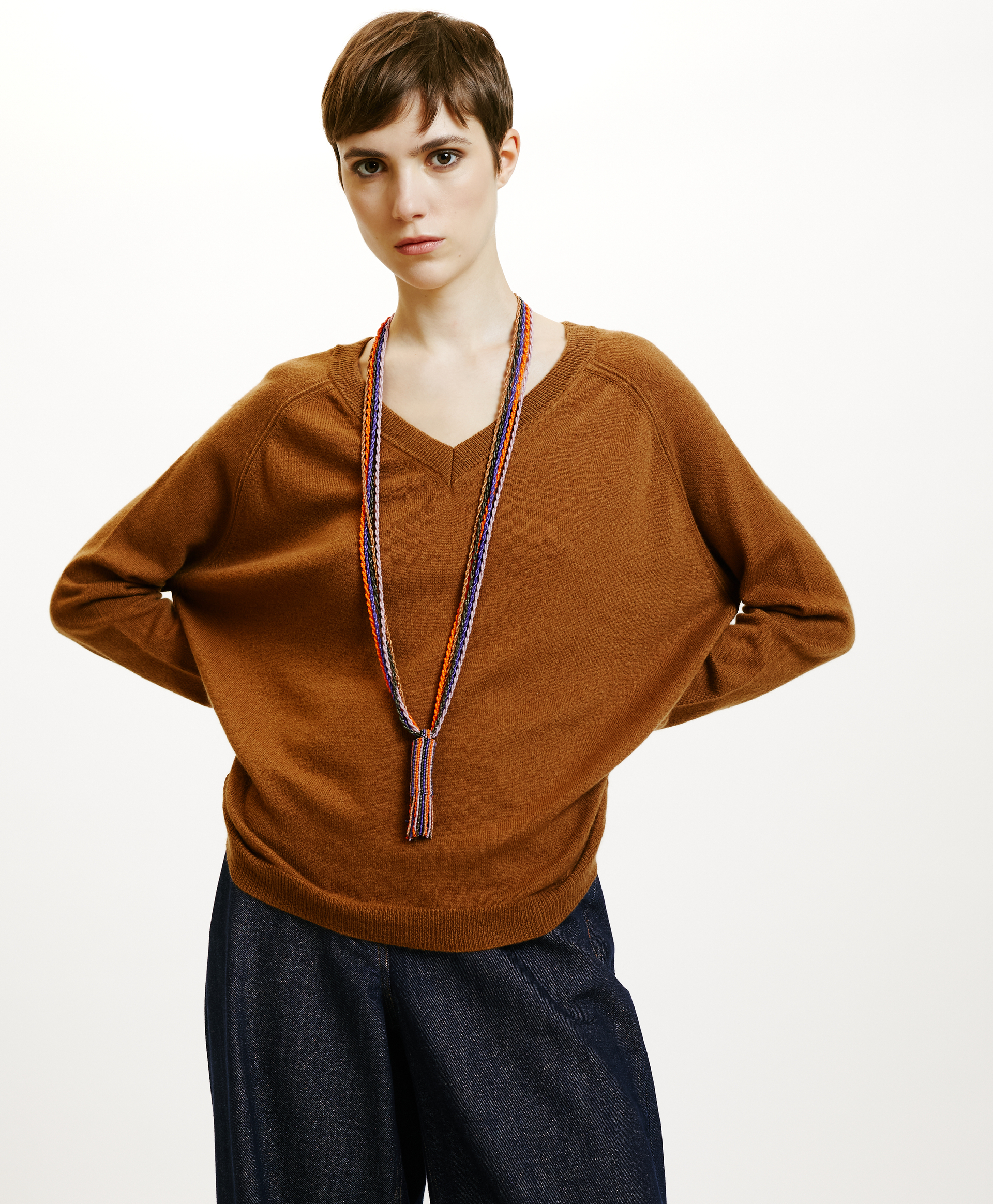 TRICOT KIMI EN LAINE MÉRINOS CACHEMIRE - TABAC - Momonì