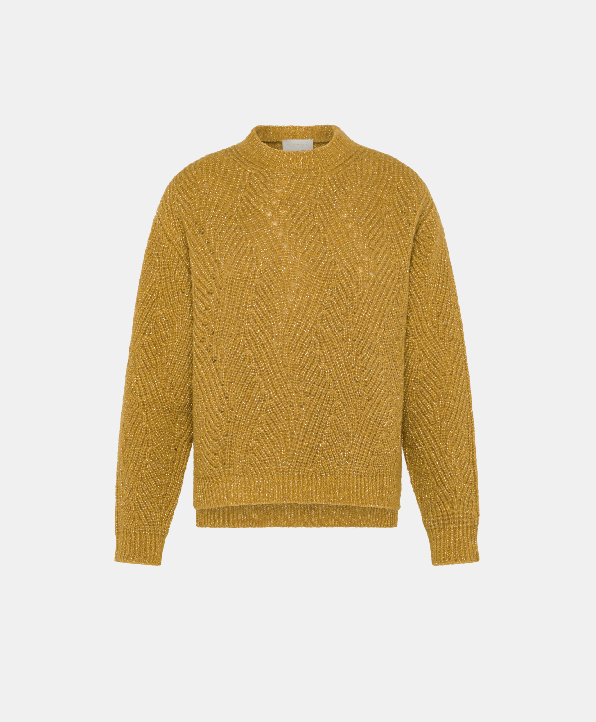 WOOL-LUREX OITA SWEATER IN CABLE RIB STITCH - MUSTARD - Clothing - Momonì