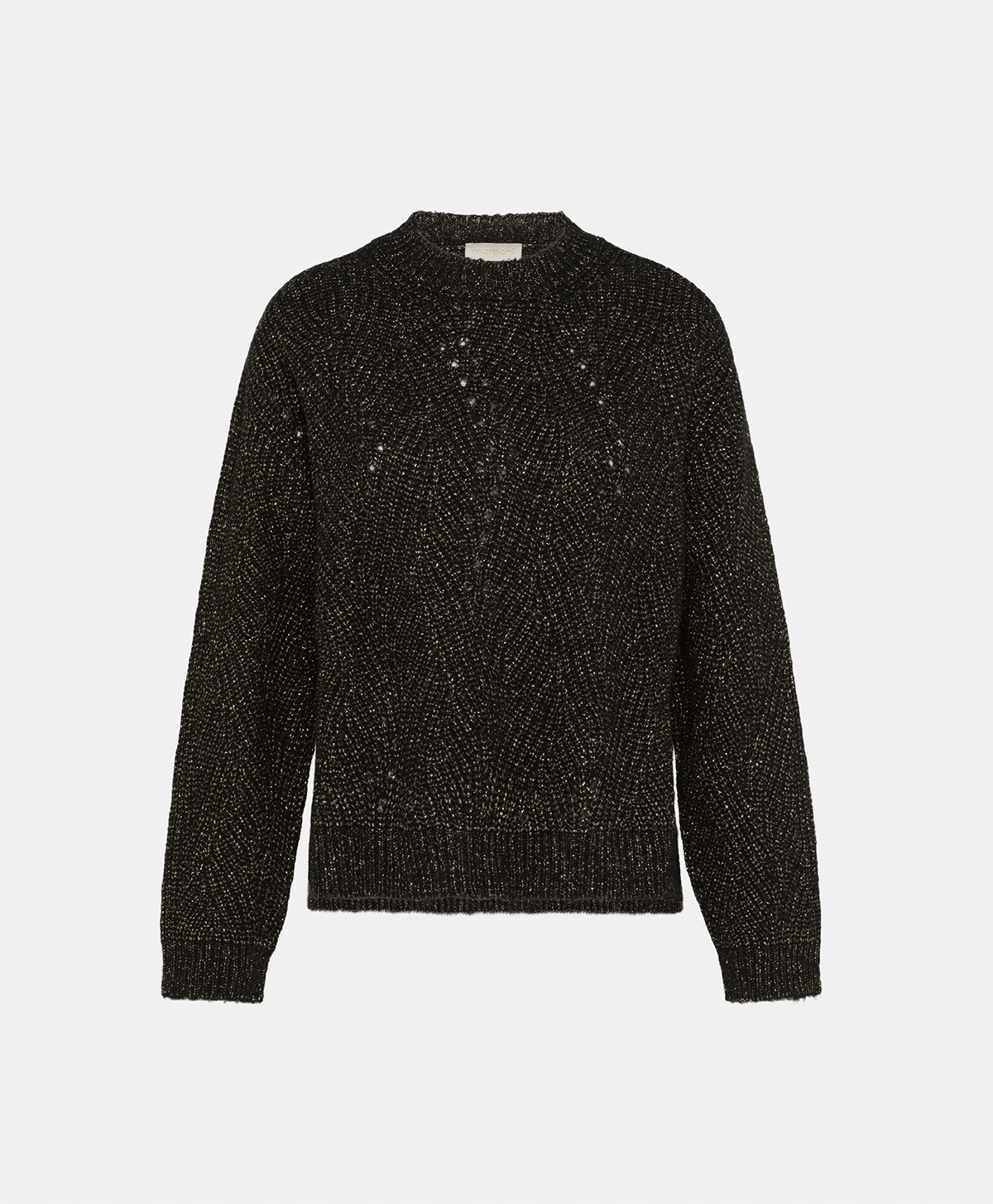 WOOL-LUREX OITA SWEATER IN CABLE RIB STITCH - BLACK - Clothing - Momonì