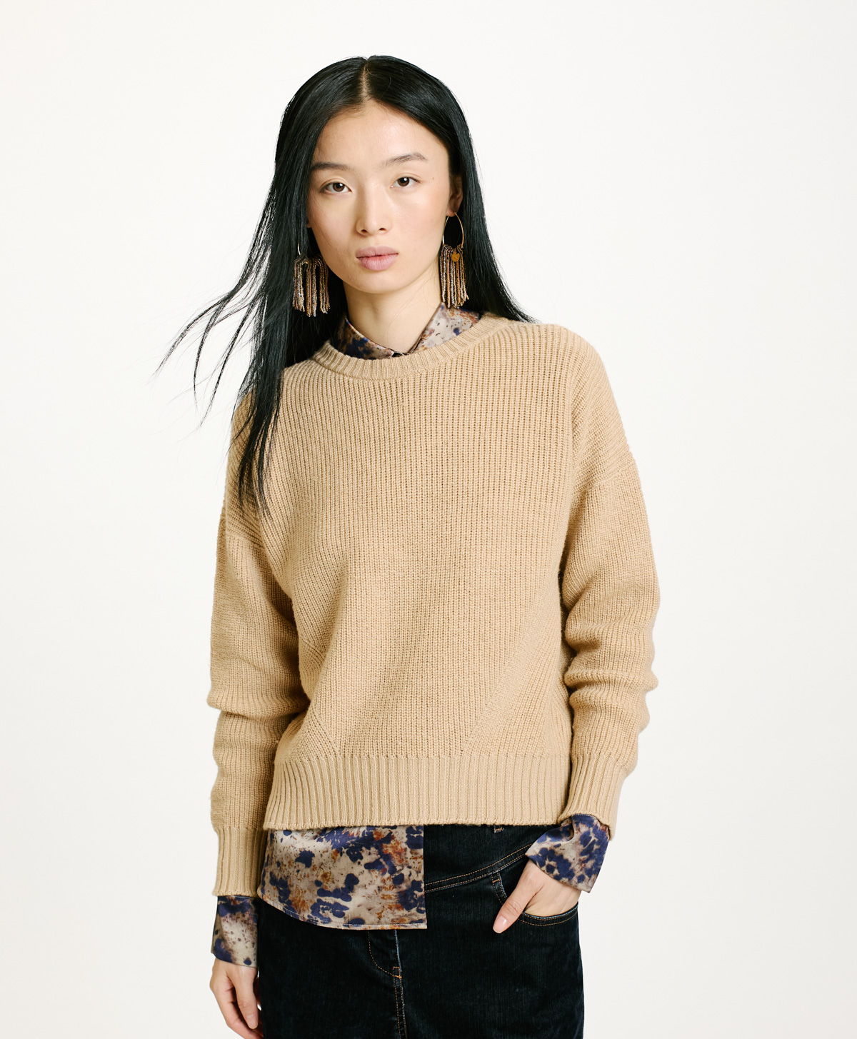 AKI RIBBED SWEATER IN MERINO WOOL - CREAM - Momonì