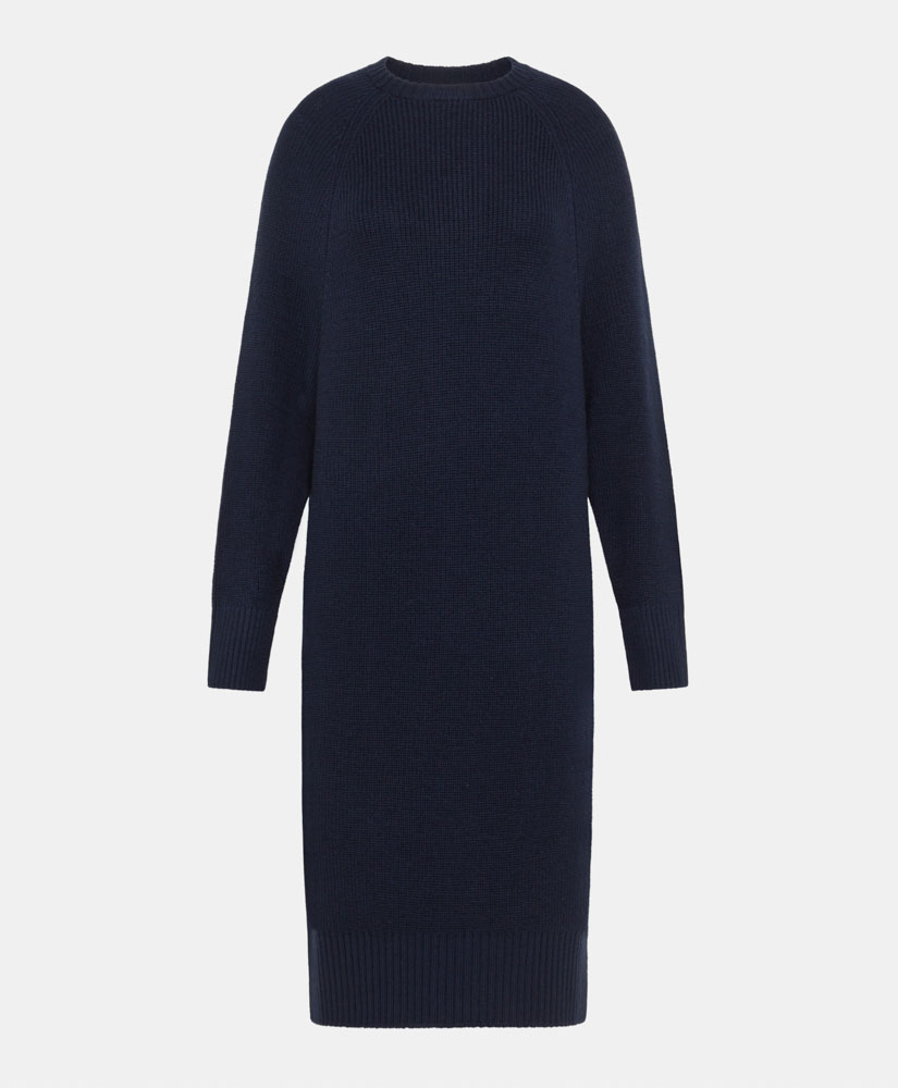 FUYO RIBBED DRESS IN MERINO WOOL - BLUE - Momonì