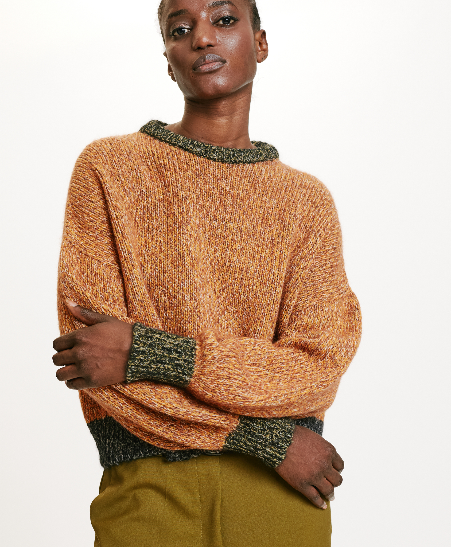 HEBI COLOUR BLOCK MOULINÈ SWEATER - MULTICOLOR ORANGE - Momonì