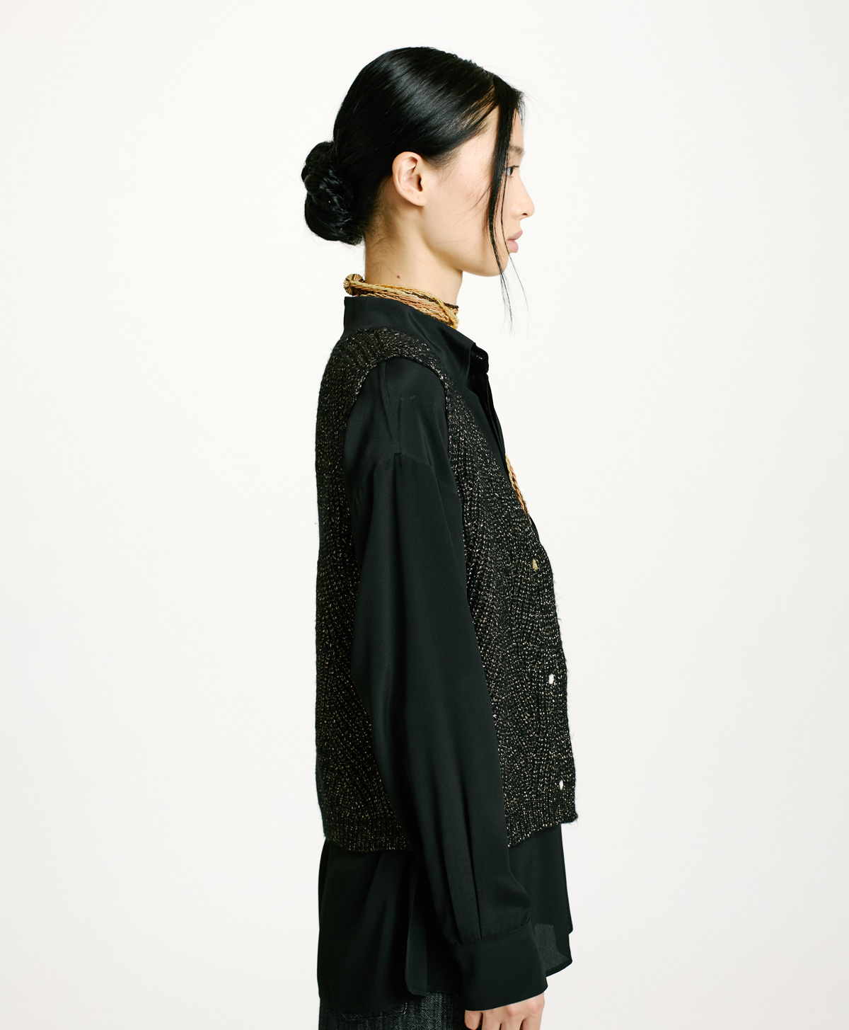 WOOL-LUREX HIDARI SWEATER IN CABLE RIB STITCH - BLACK - Momonì