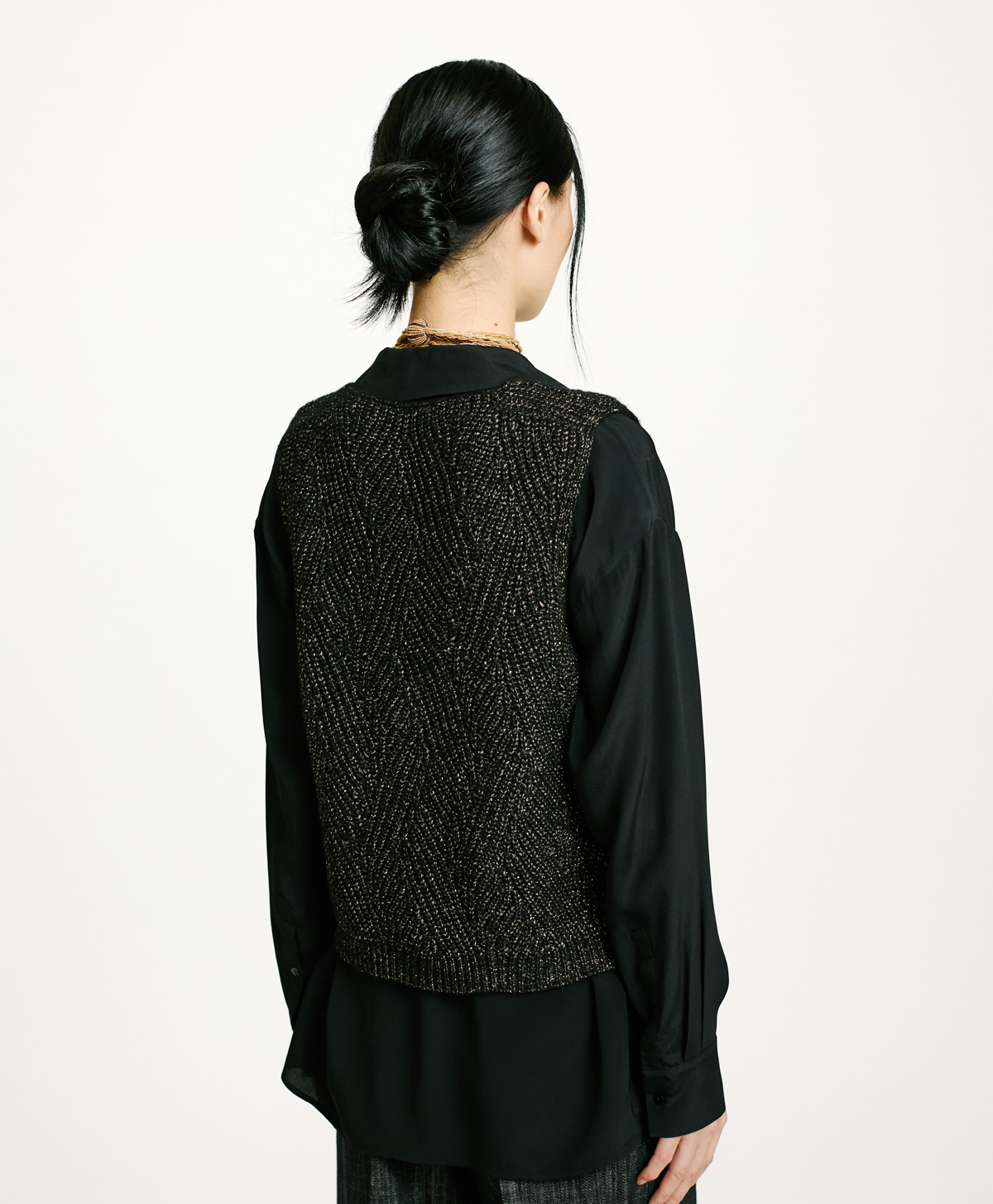 WOOL-LUREX HIDARI SWEATER IN CABLE RIB STITCH - BLACK - Momonì