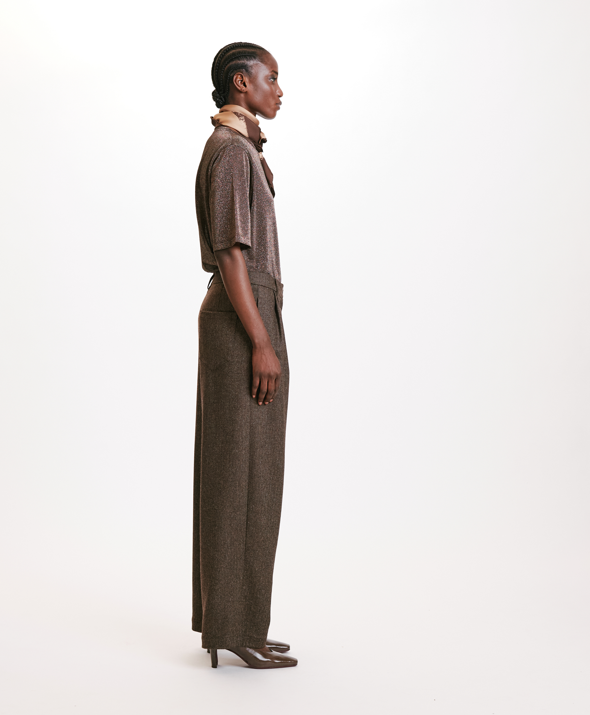 ADAM PANTS IN TWO-TONE CHEVRON WOOL BLEND - MAHOGANY/ALMOND - Momonì
