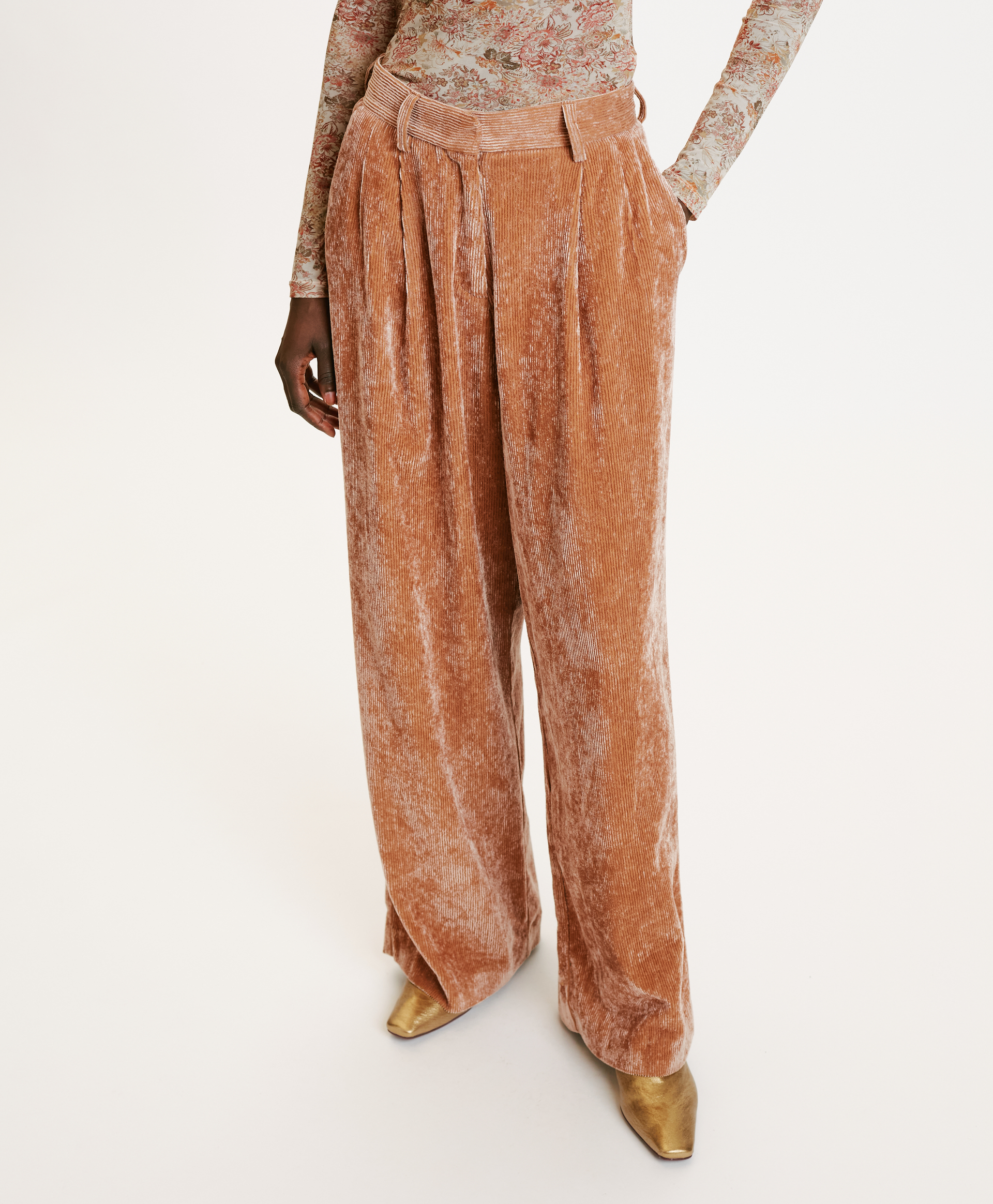 KYOTO PANTS IN STRETCH TWO-TONE CORDUROY - ALMOND - Momonì