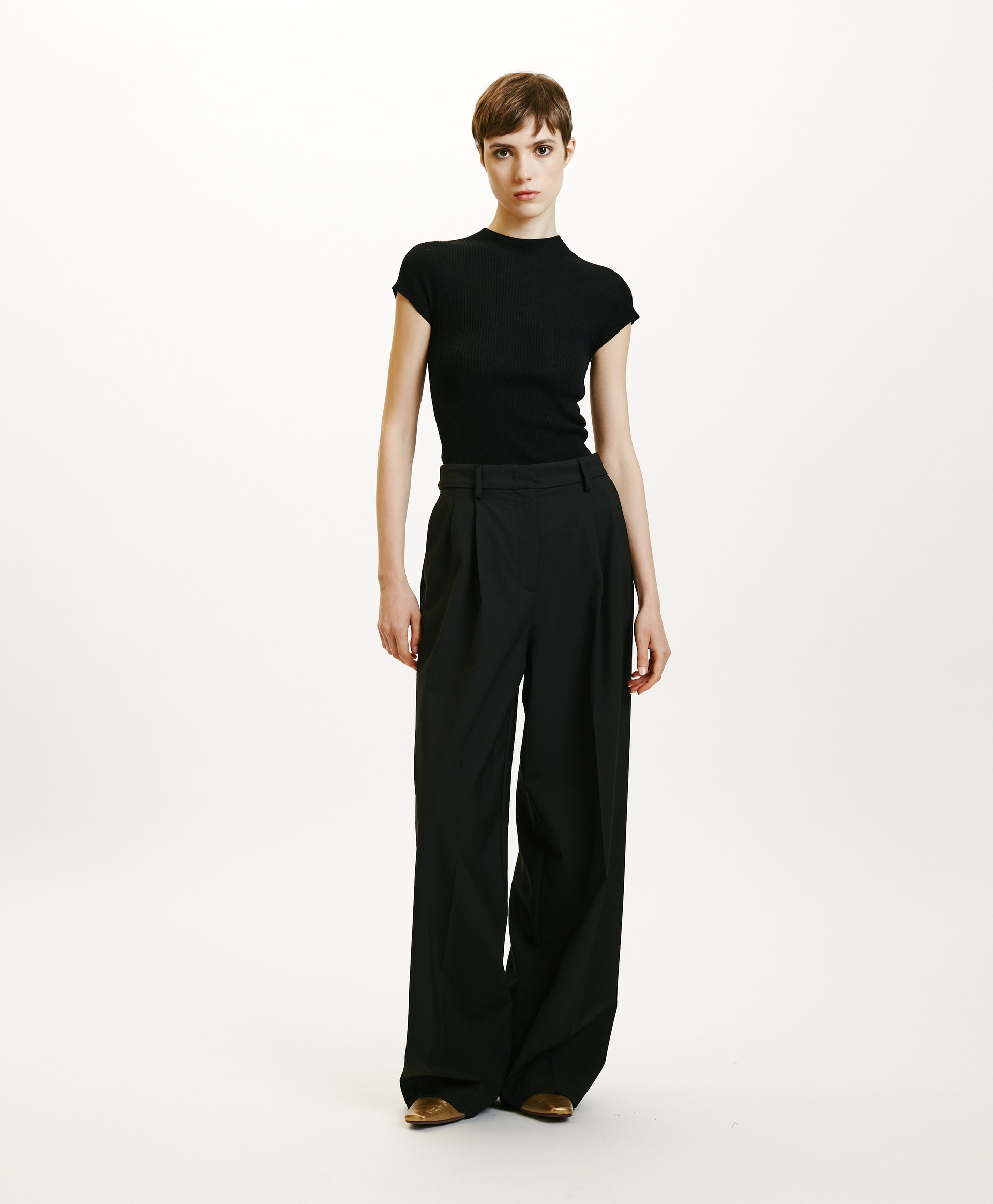 PANTALONI KYOTO IN FRESCO DI LANA BISTRETCH-NERO - Momonì