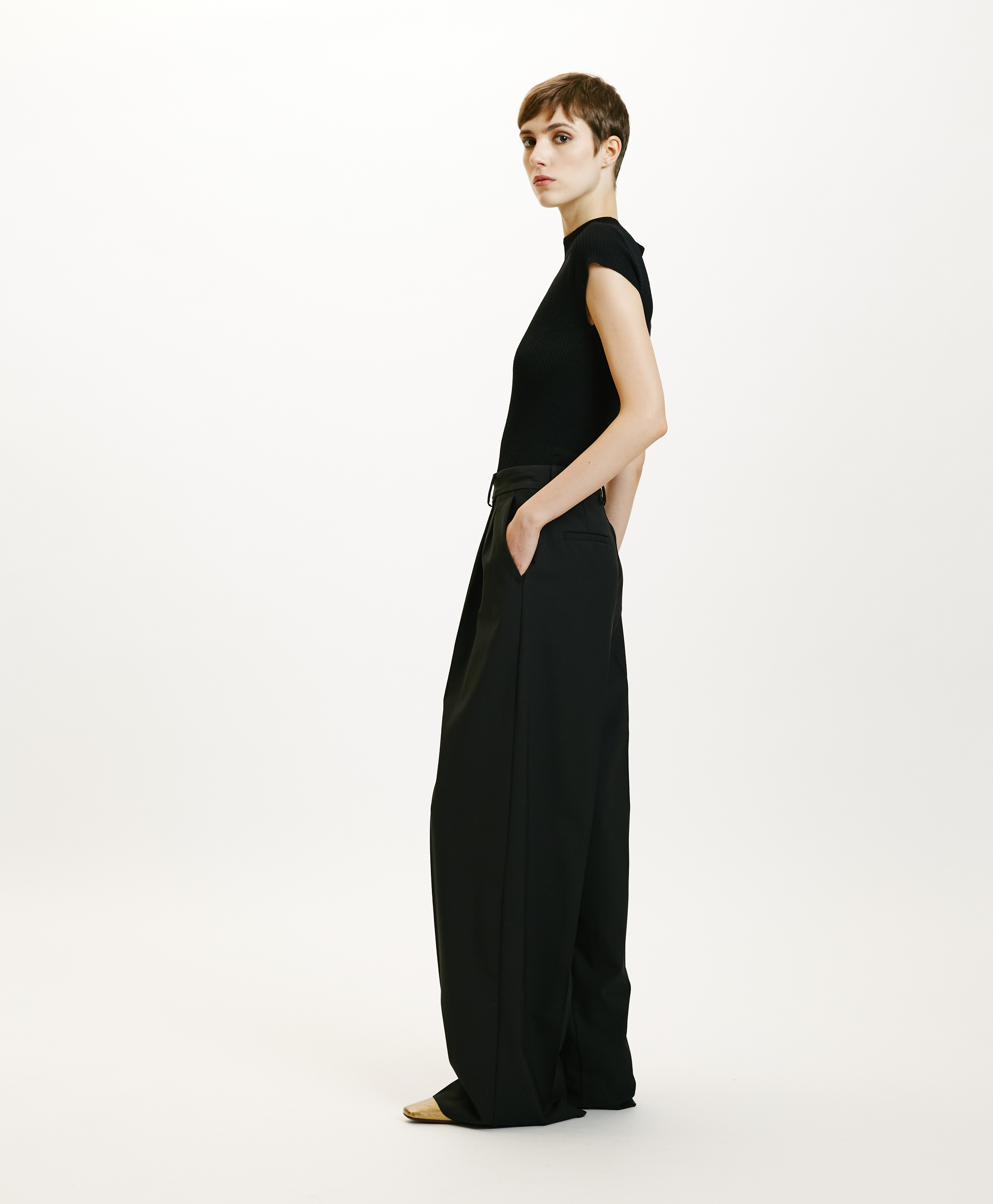 PANTALONI KYOTO IN FRESCO DI LANA BISTRETCH-NERO - Momonì