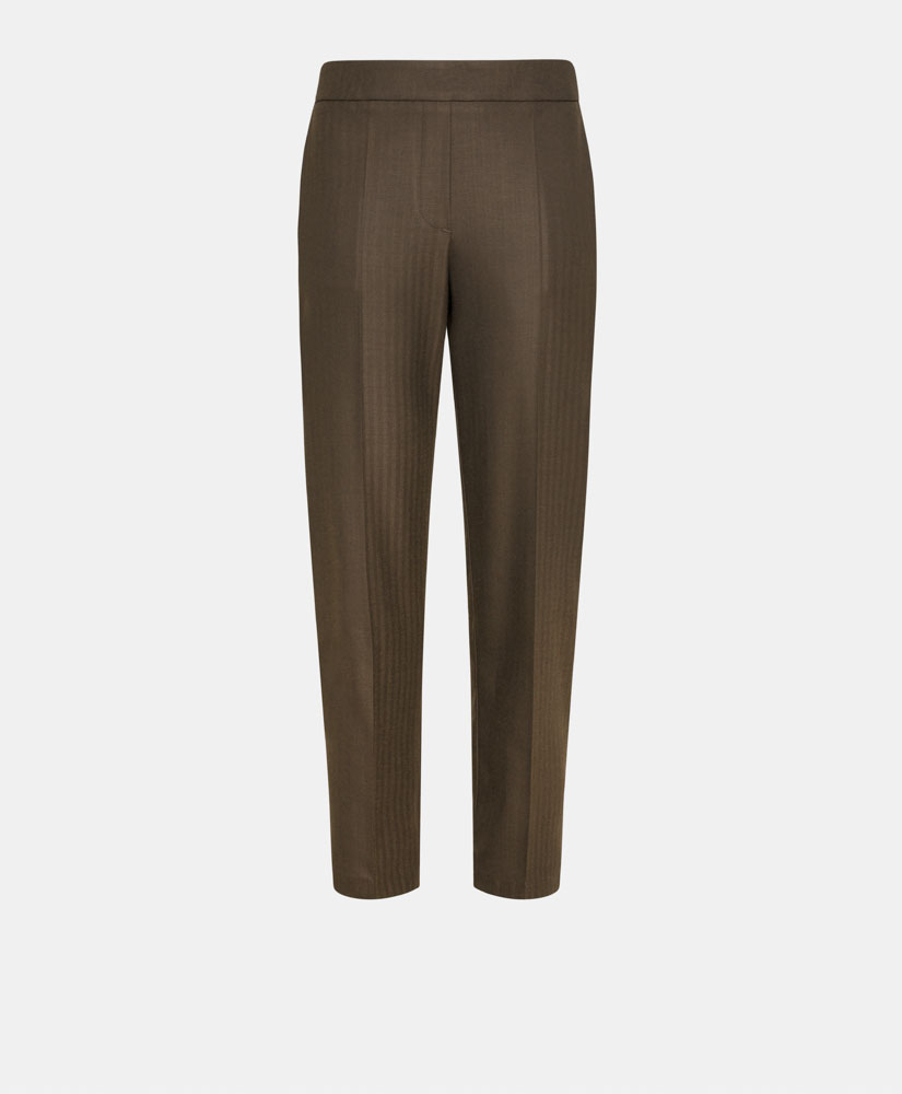 HAITI PANTS IN STRETCH CHEVRON VISCOSE WOOL - DARK BROWN - Momonì
