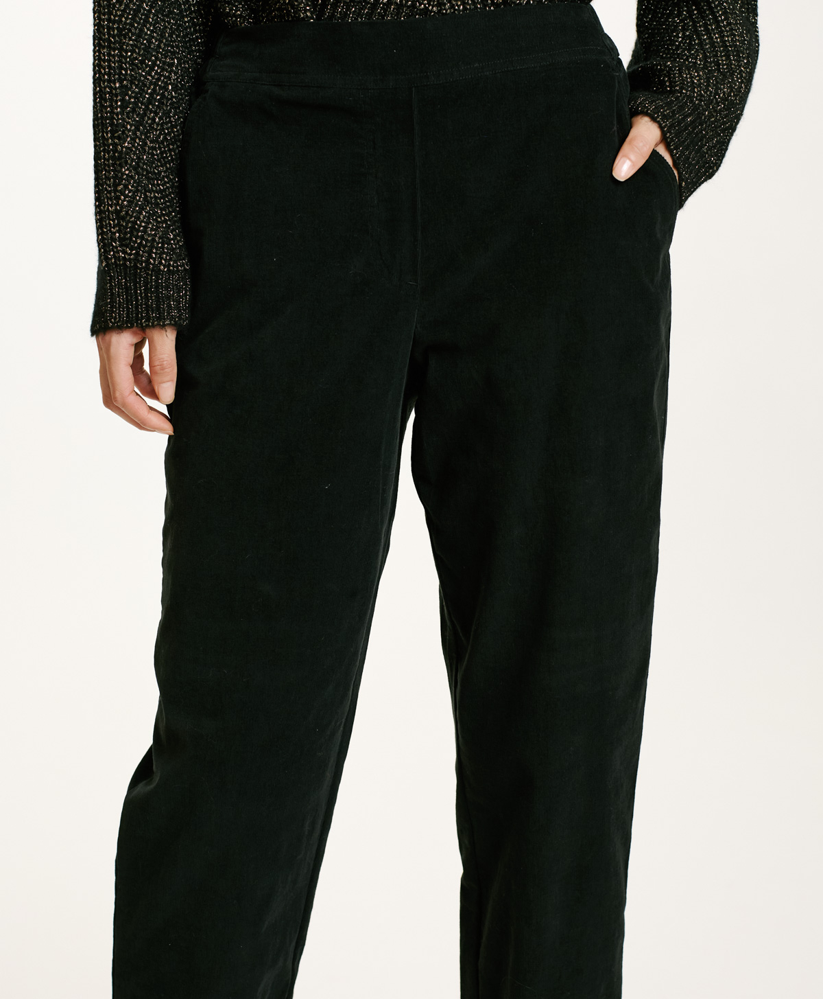 YOKO PANTS IN STRETCH NEEDLECORD - BLACK - Momonì