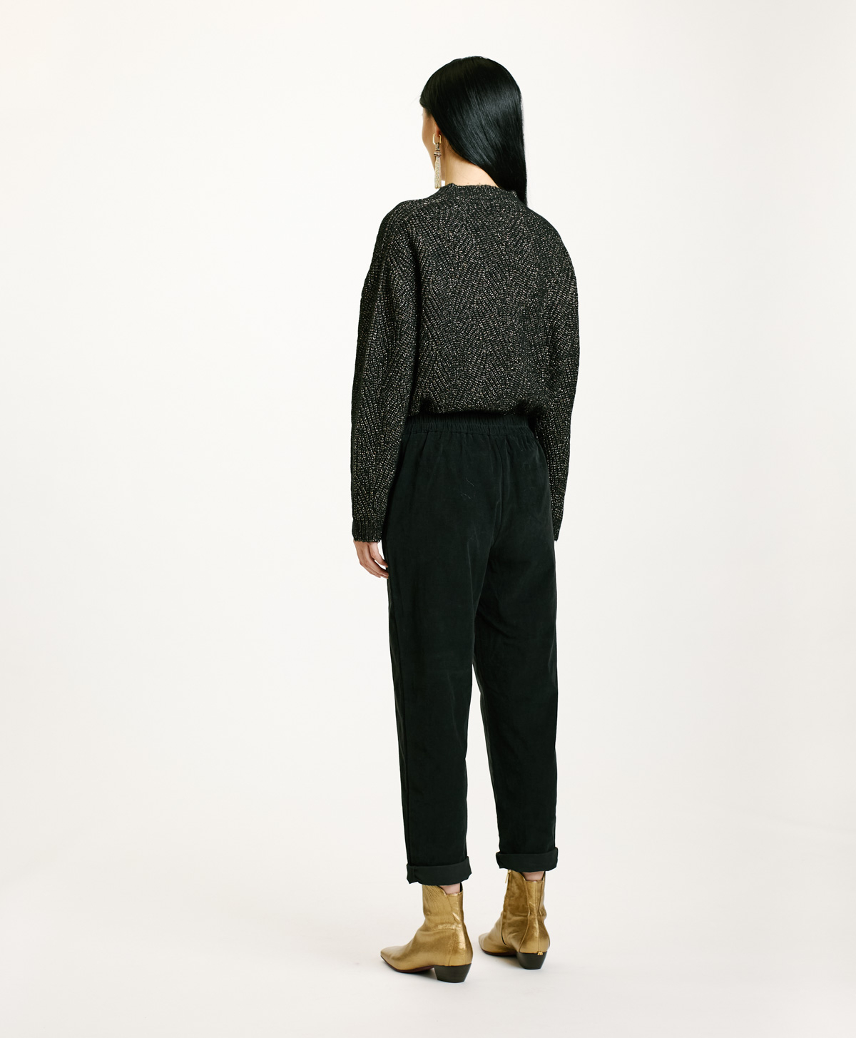 YOKO PANTS IN STRETCH NEEDLECORD - BLACK - Momonì