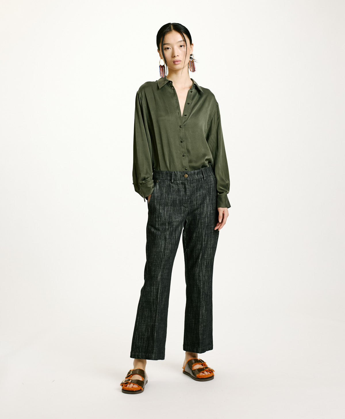 INDRA PANTS IN NON-STRETCH COLOURED DENIN - BLACK - Momonì