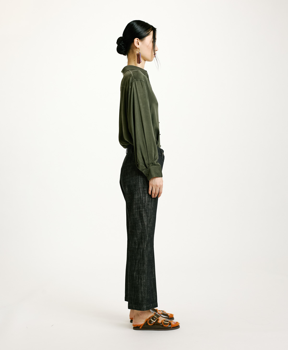 INDRA PANTS IN NON-STRETCH COLOURED DENIN - BLACK - Momonì