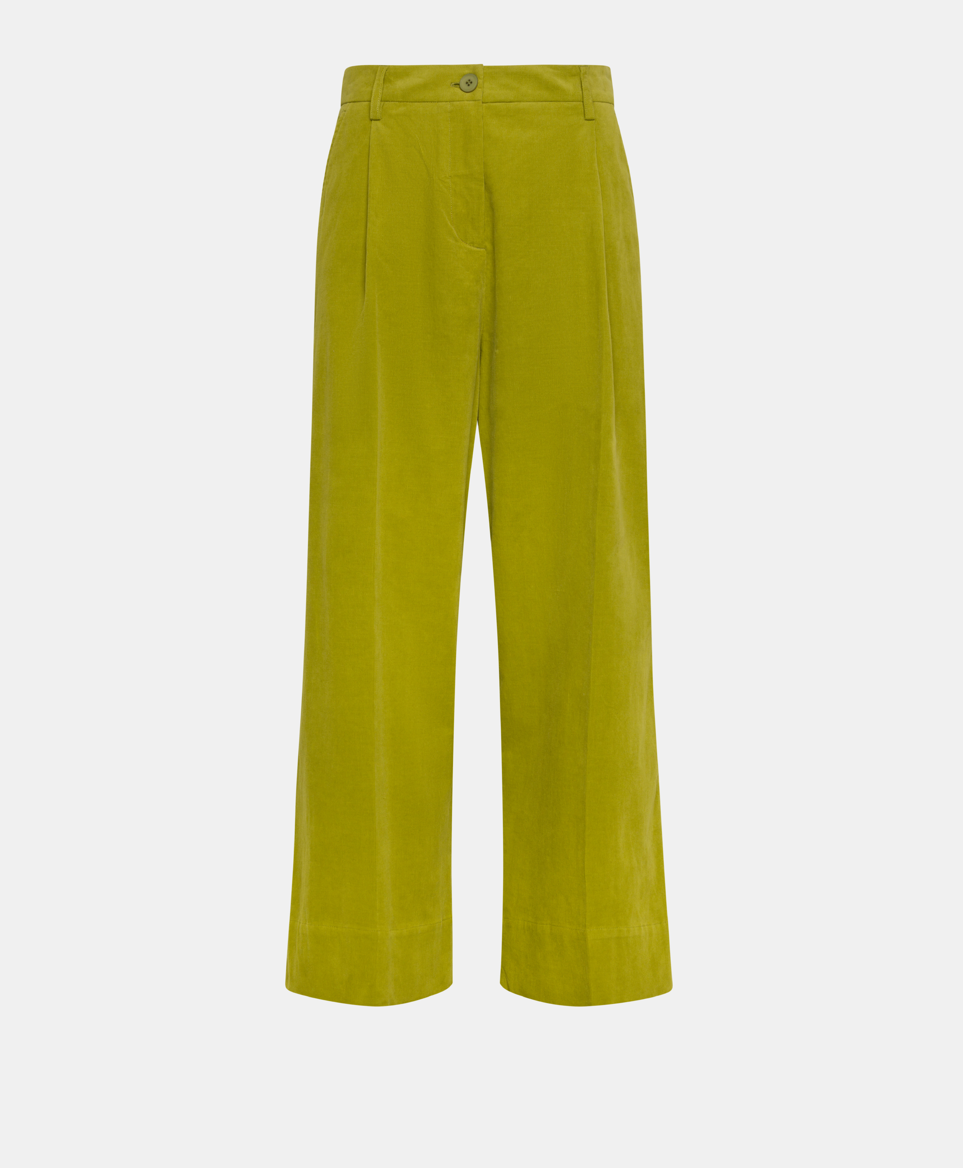PANTALONI GRECALE BIS IN VELLUTO MILLE RIGHE STRETCH-VERDE MATCHA - Clothing - Momonì