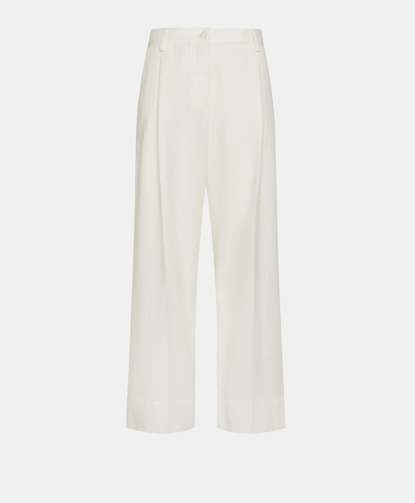 PANTALON GRECALE BIS EN CHEVRON COTON LAINE - CRÈME - Momonì